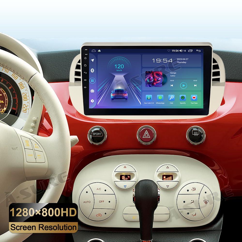 ASURE ASURE 9 inch Car Stereo Radio Upgrade for Fiat 500 500C 2007-2015 White,8Core 4G+64G Android System Car in-Dash GPS Navigation Unit with Carplay Android Auto,1280x720 Touchscreen Multimedia Player
