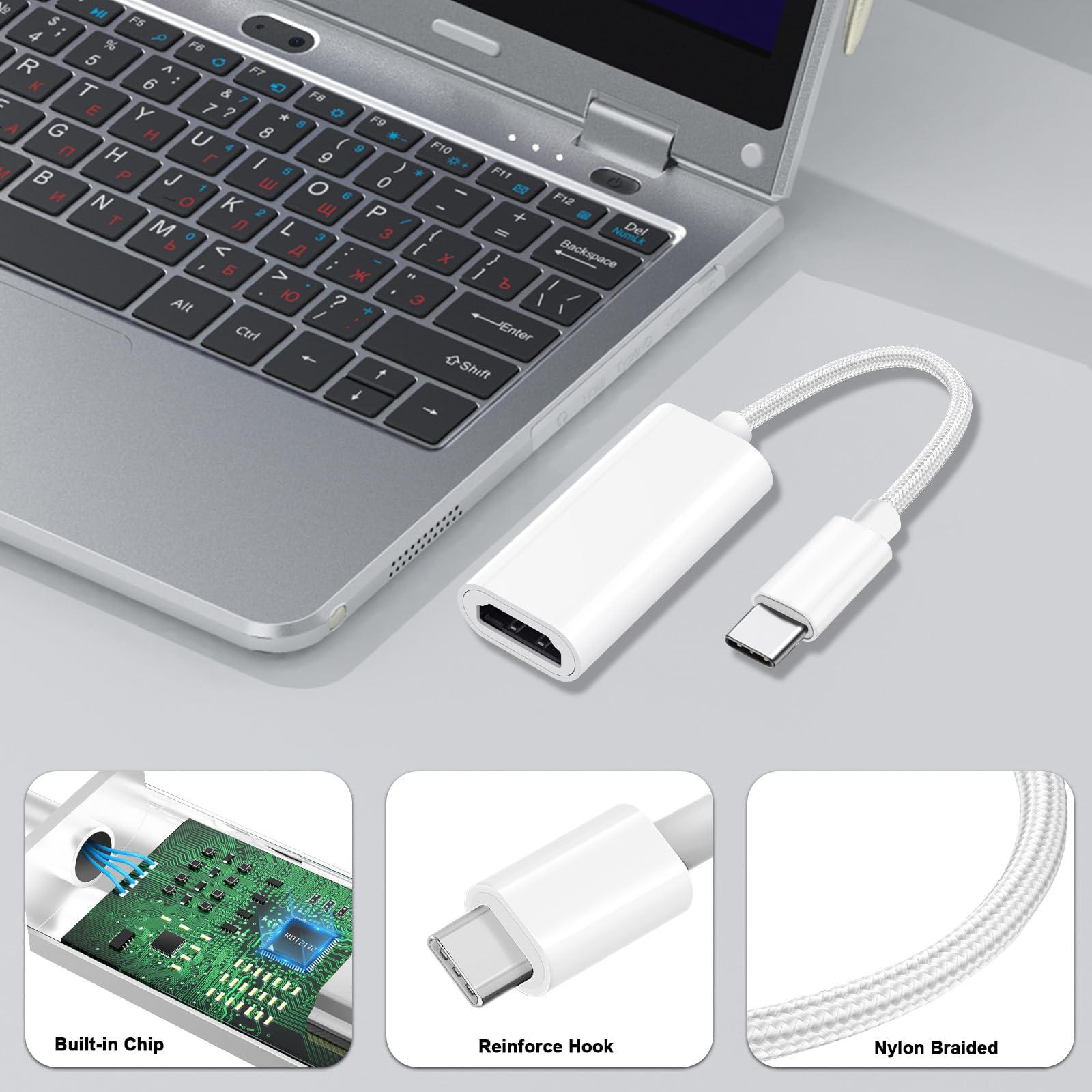 Herfair USB C to HDMI Adapter [MFi Certified] Type-C Digital AV Adapter for iPhone 15 to Monitor 4K HDMI Female to Type-C Male Converter for MacBook Pro/Air, iMac, Dell XPS, iPad Pro, Galaxy S23, More (White)