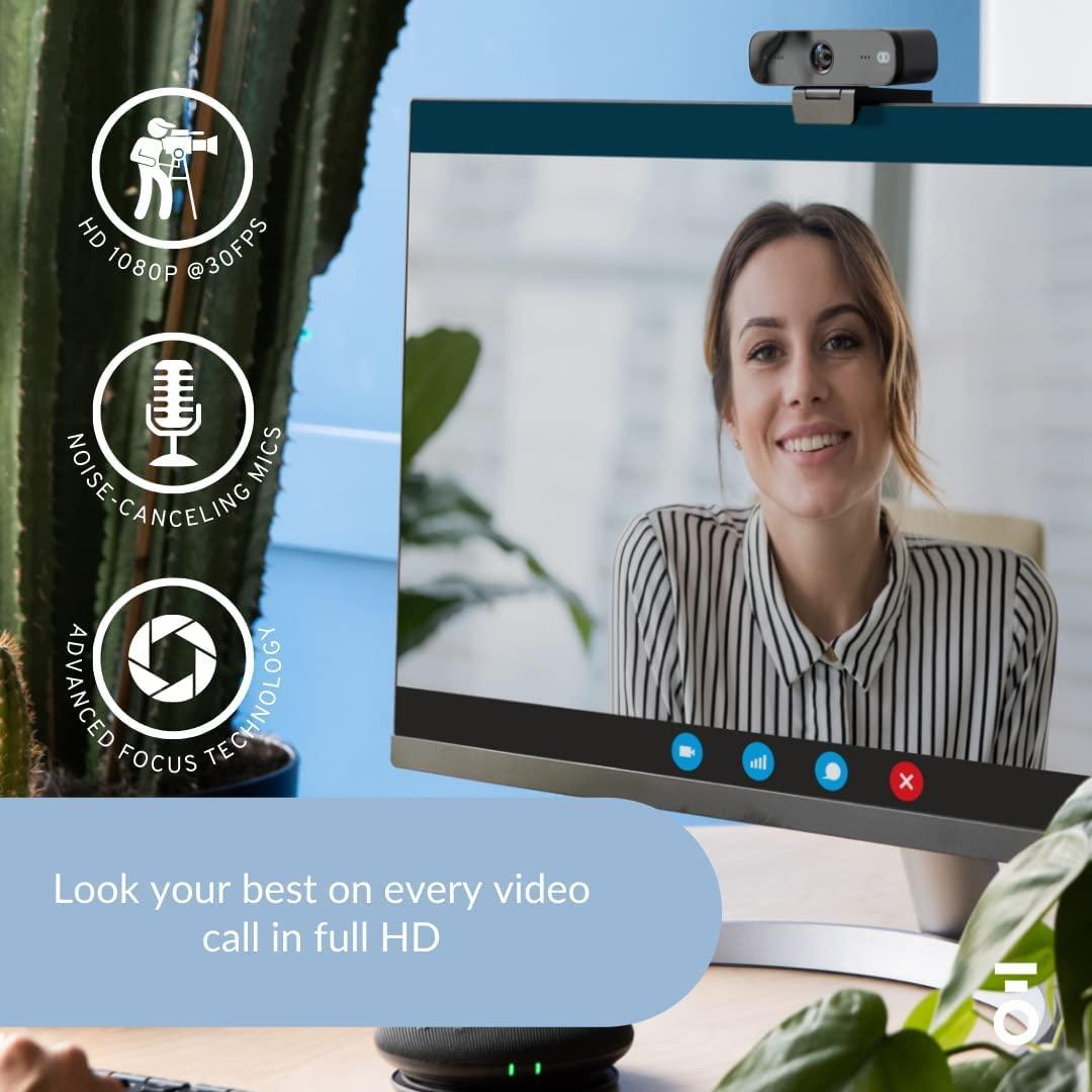 Boom Collaboration Zoom Certified, Boom Mini 1080P Full HD Webcam, USB Plug&Play, Dual Noise Canceling Mics, 4K Glass Lens, 90-Degree Wide Angle, Light Correction, Video Calling, Streaming, PC/Mac/Laptop/MacBook/Tablet