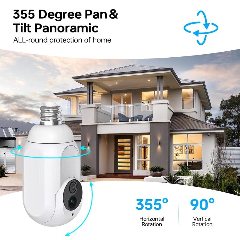 ngnsky ngnsky Smart Bulb Security Camera WiFi, 355 Panoramic Motion Detection andAlarm Full Color Day and Night, Audible Alarm Compatible with Alexa