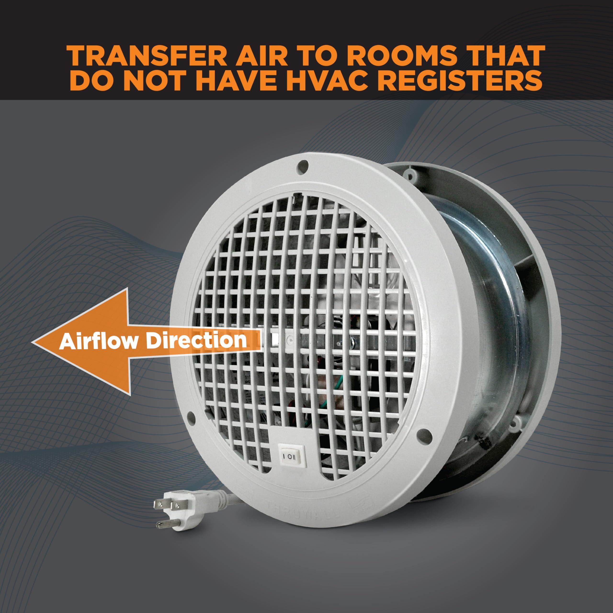 Suncourt Suncourt ThruWall TW108 Room-to-Room Transfer Through Wall Vent Fan, 2-Speed Wall Vent Register Booster Fan, Quiet Operation, Improved Air Flow for Better Indoor Heating and Cooling, White