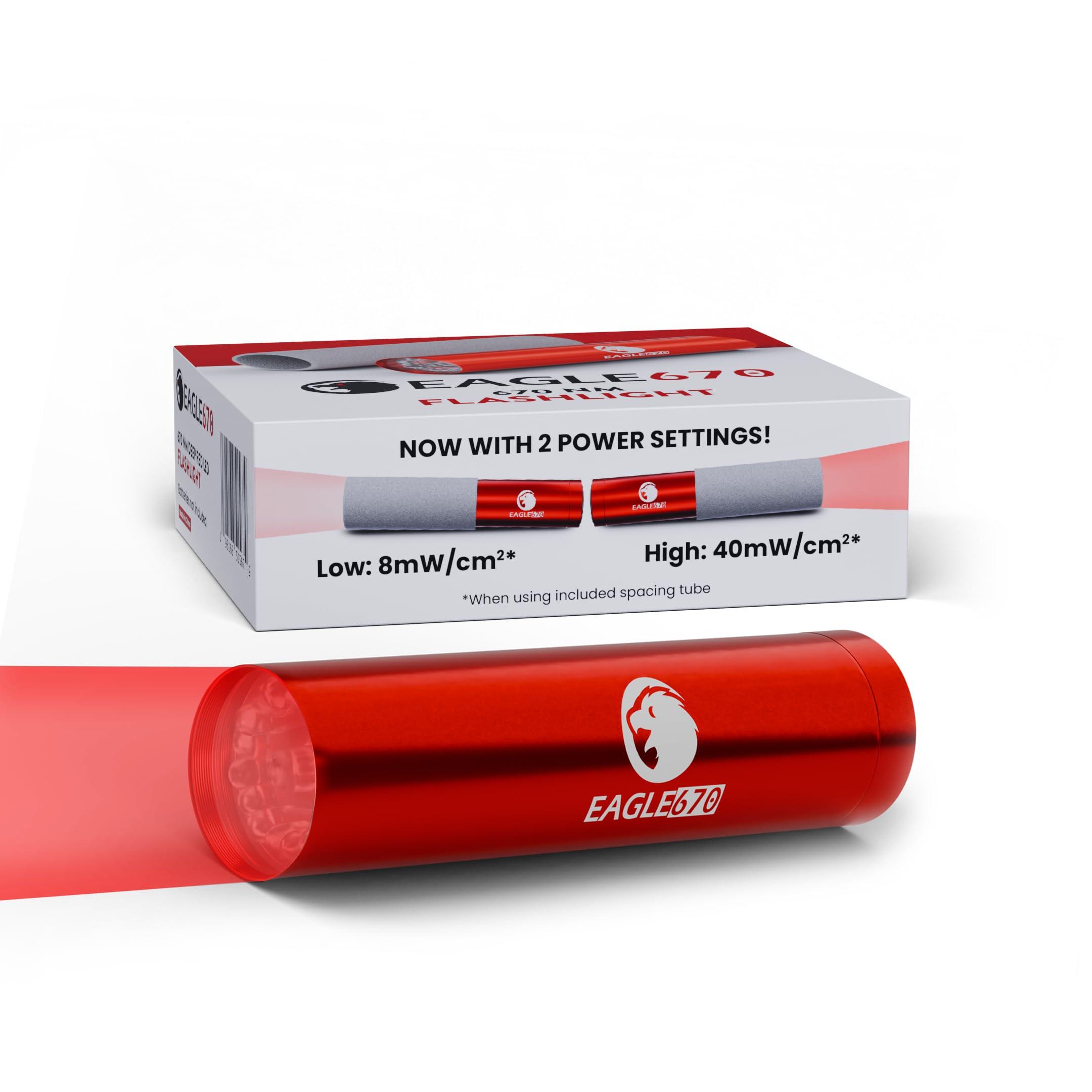 Eagle670 New Version! 670 nm Deep Red LED Light 8mW/cm2 | USA Lab Verified 670nm Flashlight (670 nm LED) w/Spacing Tube | Red Light Therapy 670 nanometers | Easy on The Eyes - no Blue Light