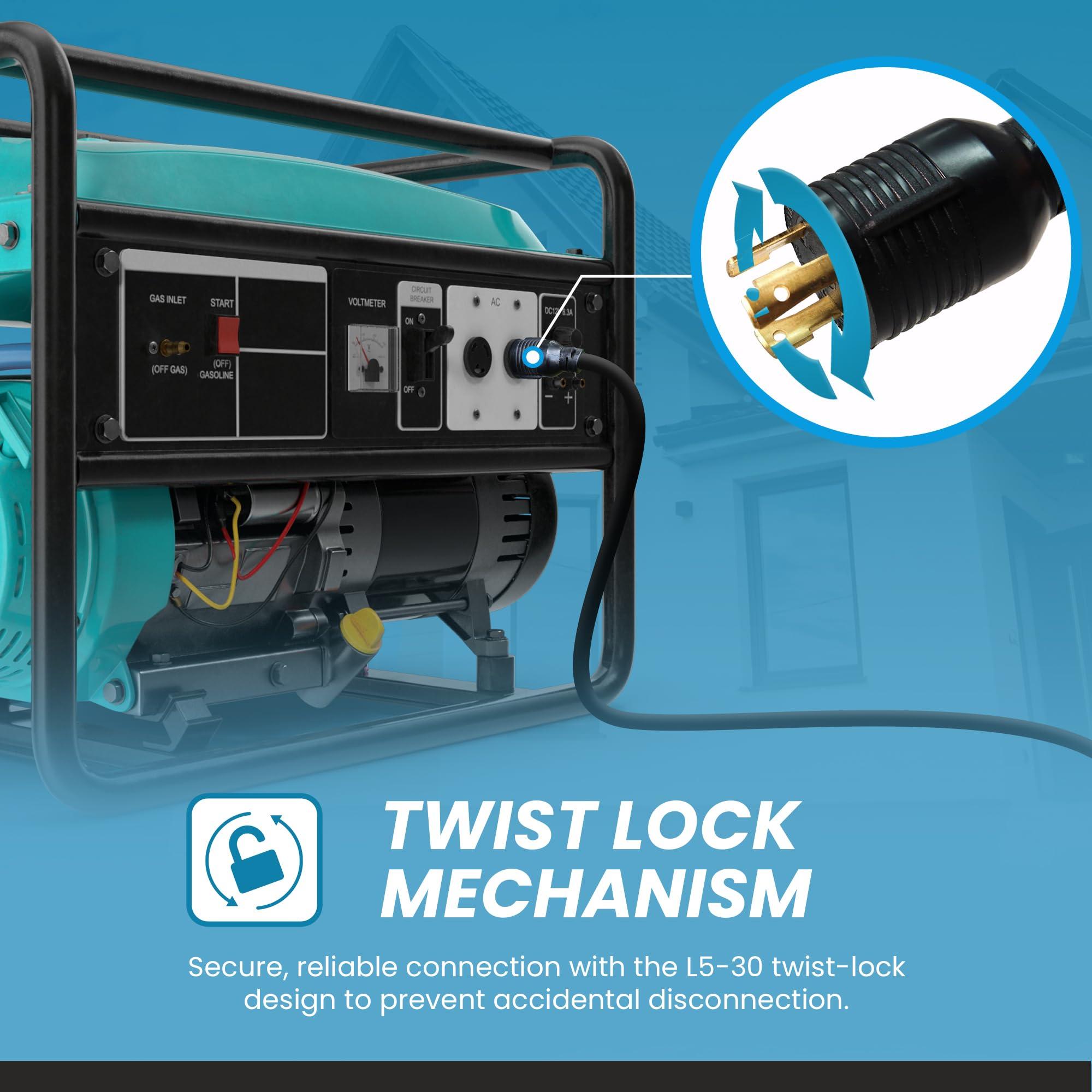 Iron Box IronBox Electric - Heavy Duty NEMA L5-30 Extension Power Cord - 30A/125V UL Listed Extension Cord - Power Cable for RVs, Generators, and Power Tools - Ideal for Indoor & Outdoor Use(Molded, 3 feet)