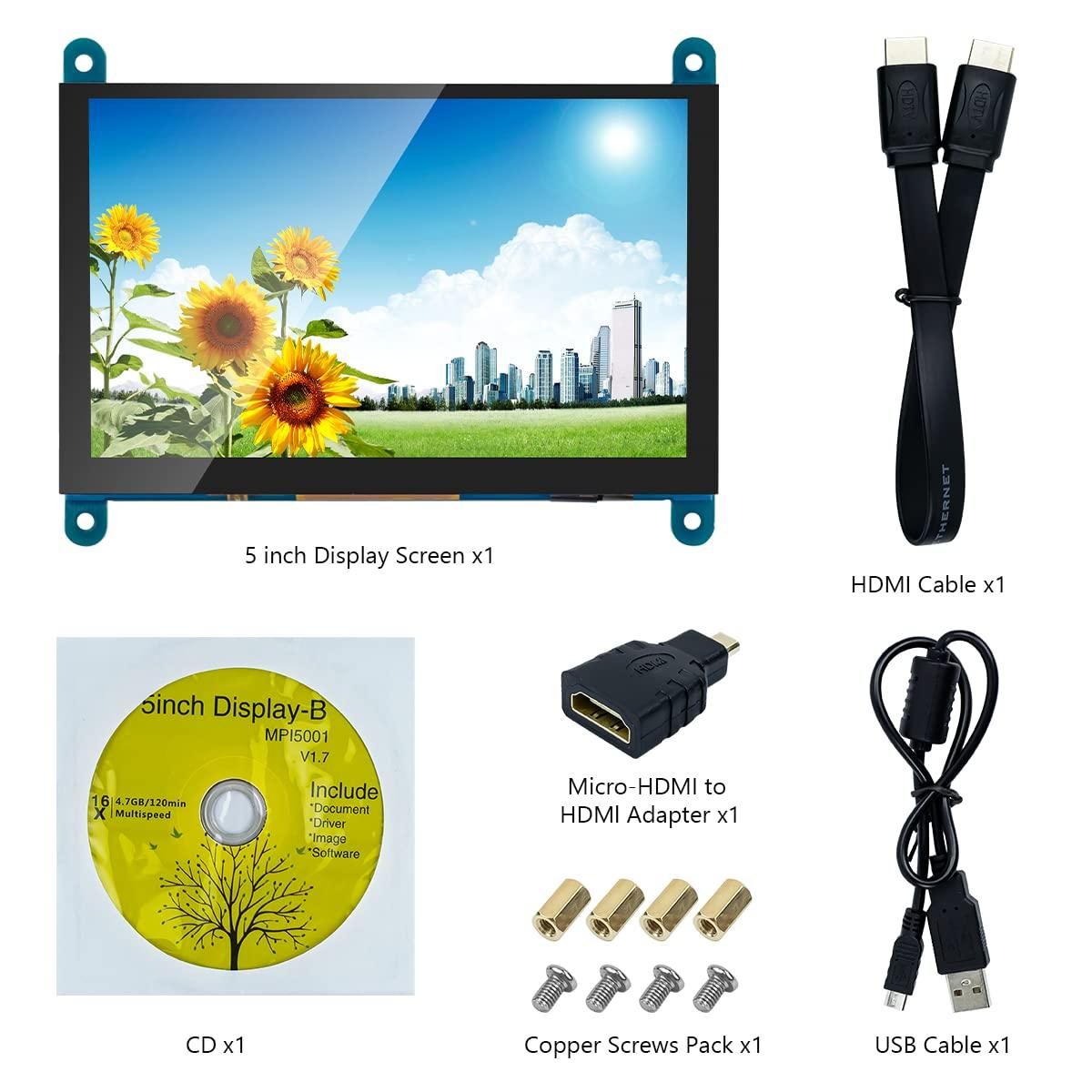 Hosyond Hosyond 5 Inch IPS LCD Touch Screen Display Panel 800480 Capacitive Screen HDMI Monitor for Raspberry Pi 5/4/3, BB Black, Windows 10 8 7