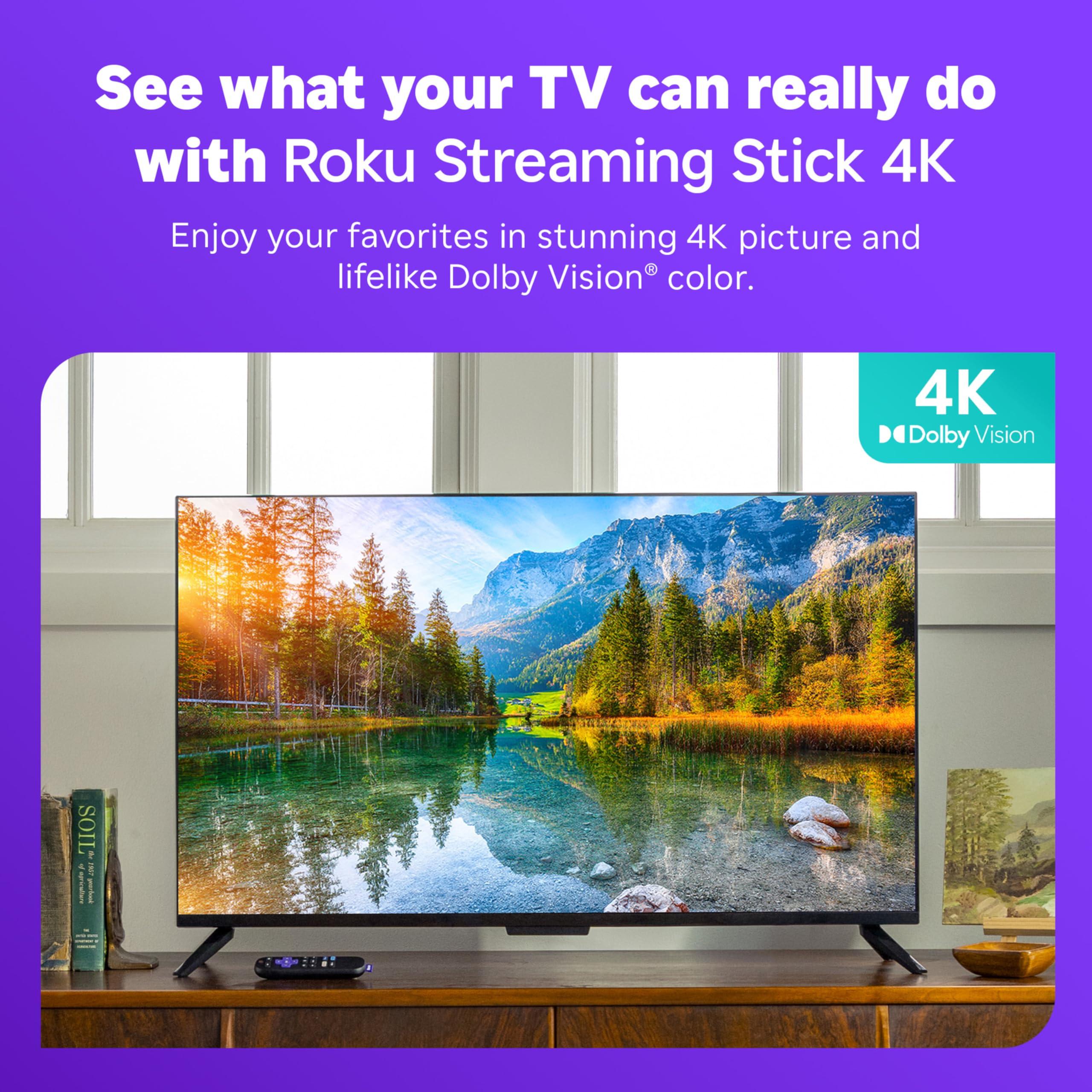 Roku Roku Streaming Stick 4K | Portable Roku Streaming Device 4K/HDR/Dolby Vision, Roku Voice Remote, Free & Live TV
