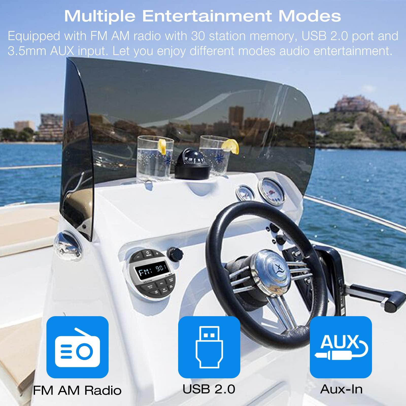DOVOX Bluetooth Marine Radio Boat Stereo: Waterproof Boat Audio Receiver - Digital Marine Grade Player with FM AM Radio | USB/AUX-in/MP3 | Subwoofer | Pre-Amp&EQ