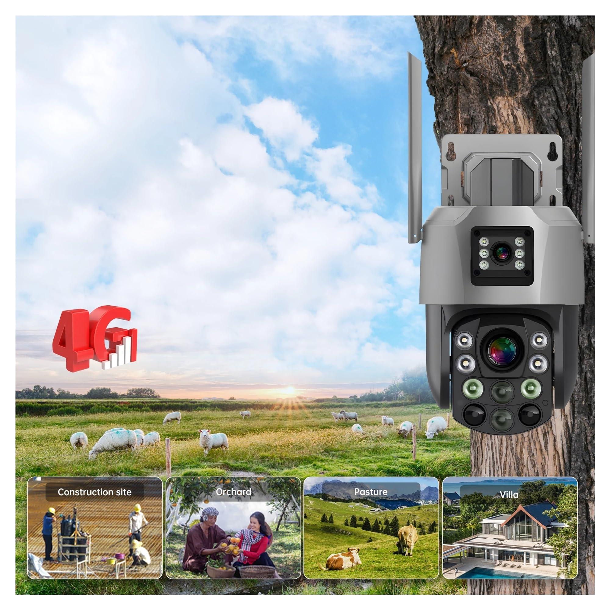 QDVOPHZA QDVOPHZA 8MP 18X Optical Zoom Dual Lens 4G/WiFi IP Camera Full Color Human Detection Wireless PTZ Home Security CCTV Surveillance Monitor(E/U_6MP 4G ADD 64G)