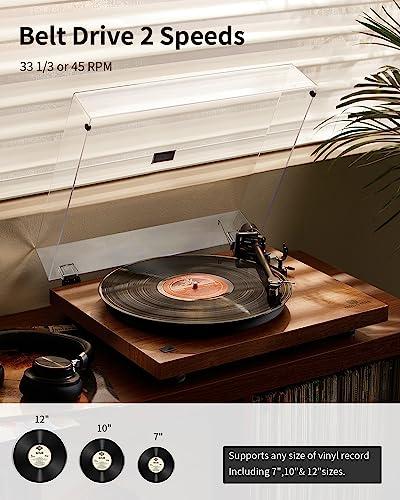 ANGELS HORN ANGELS HORN Turntable, Vinyl Record Player, Built-in Phono Preamp, Belt Drive 2-Speed, Adjustable Counterweight, AT-3600L (Upgraded Bluetooth Version)