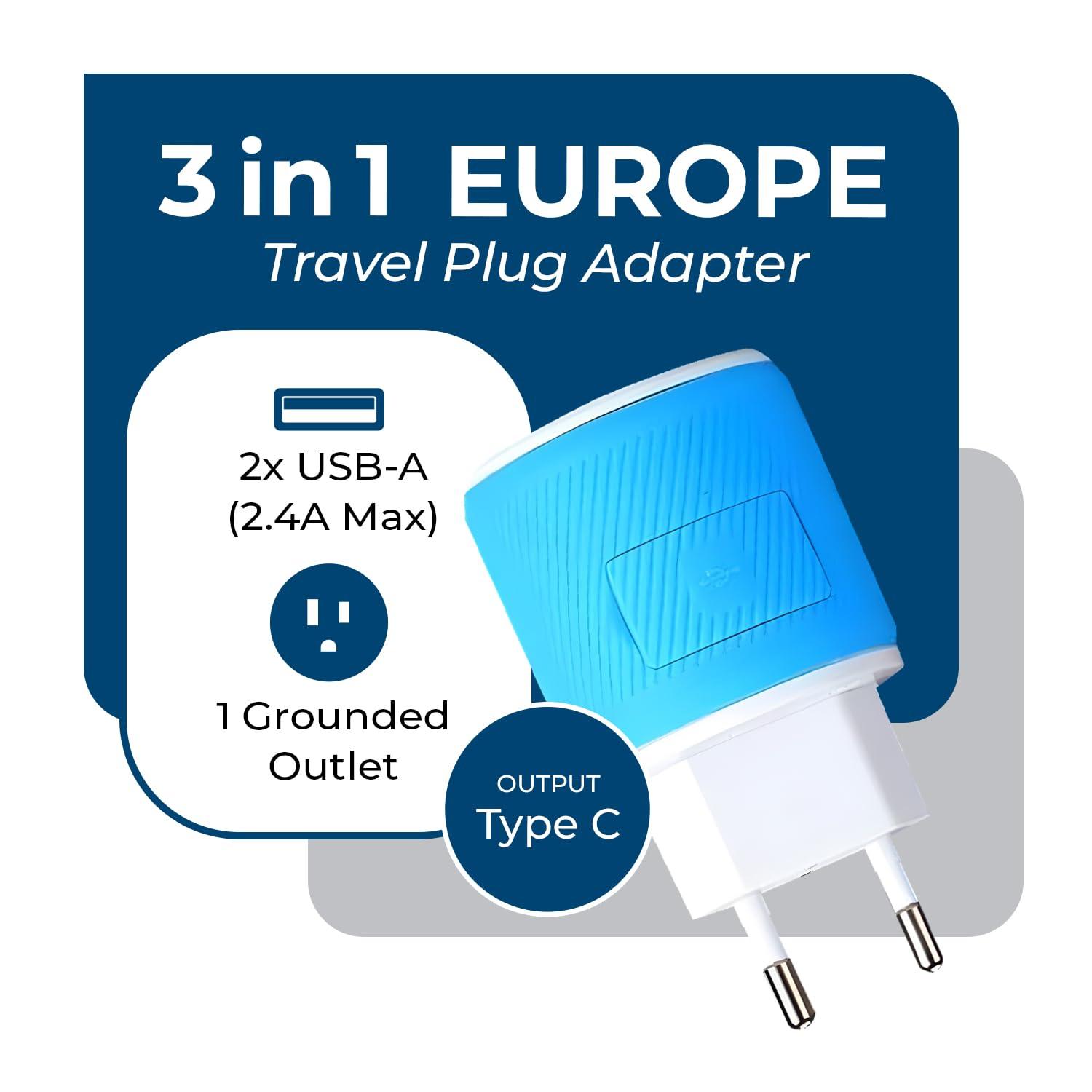 OREI European Travel Plug Adapter with Dual USB - for Most of Europe - Type C (U2U-9C), Will Work with Cell Phones, Camera, Laptop, Tablets, iPad, iPhone and More