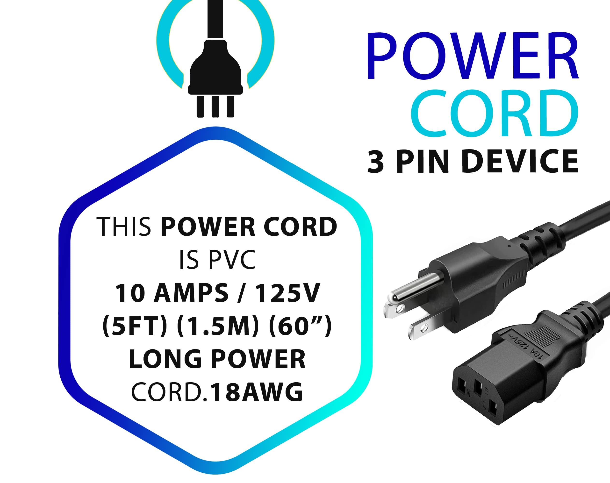 Lord Computer Standard 5ft (1.5m) 10 Amps 125 Volts Black 3 Prong AC Power Cord Cable for Electronics, TV, Computer, Printer, Radio, Monitor, Samsung, Dell, Vizio, LG, Asus, Laptop and More