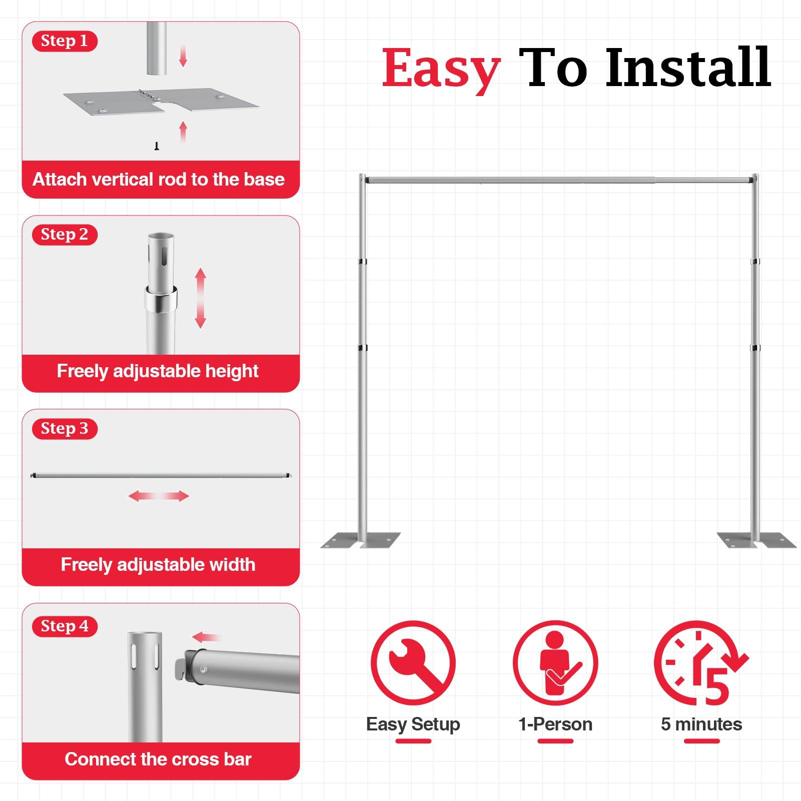 EMART EMART Pipe and Drape Backdrop Stand Kit, 12ftx10ft Heavy Duty Adjustable Photo Background, Metal Frame with Flat Base for Wedding, Birthday Party, Banquet Decorations