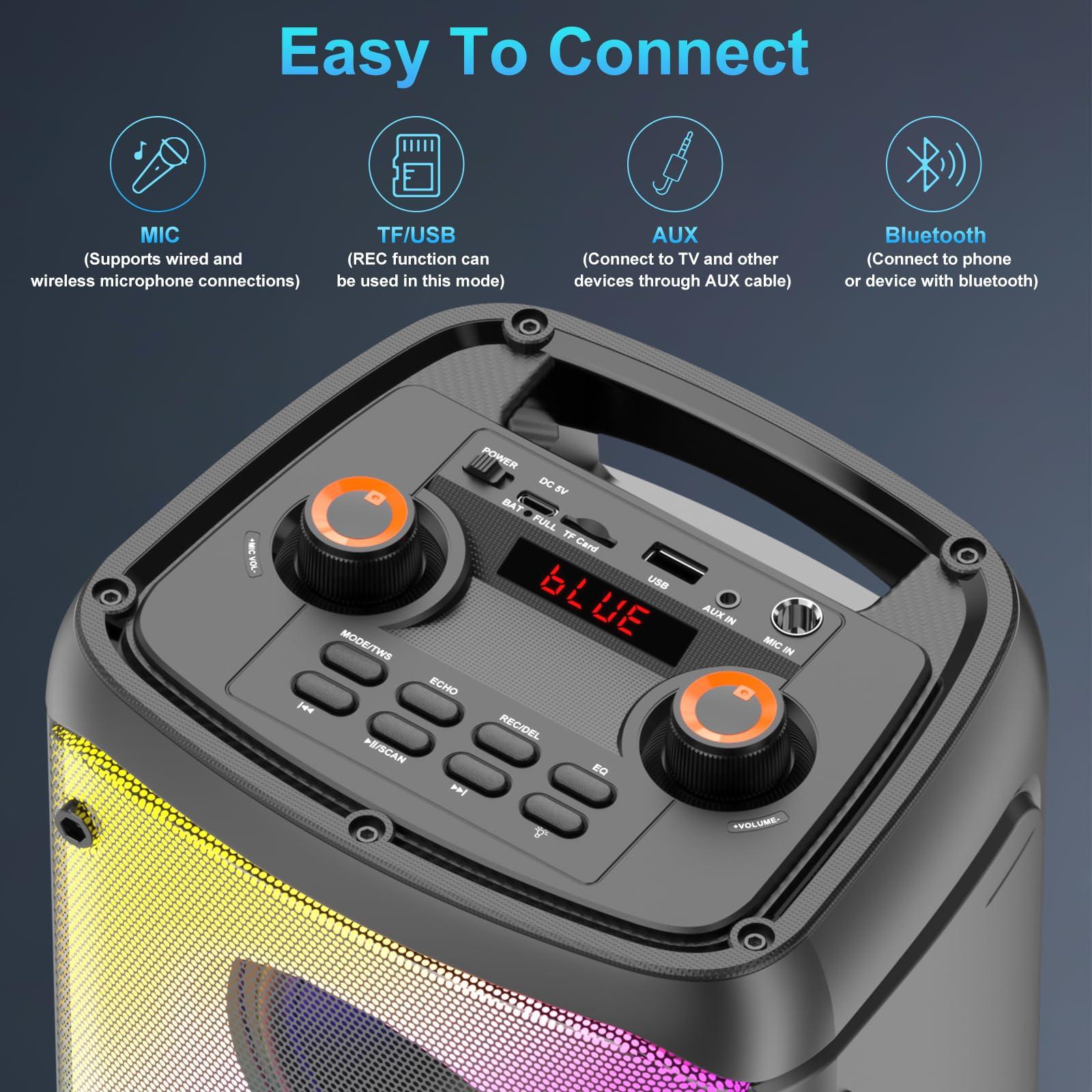 TAMPROAD TAMPROAD Bluetooth Speaker, 80W Peak Wireless TWS Portable Outdoor Party Speakers with Subwoofer, Deep Bass, LED Colorful Lights, Loud Stereo Sound Boombox with Radio for Home, Camping, Travel
