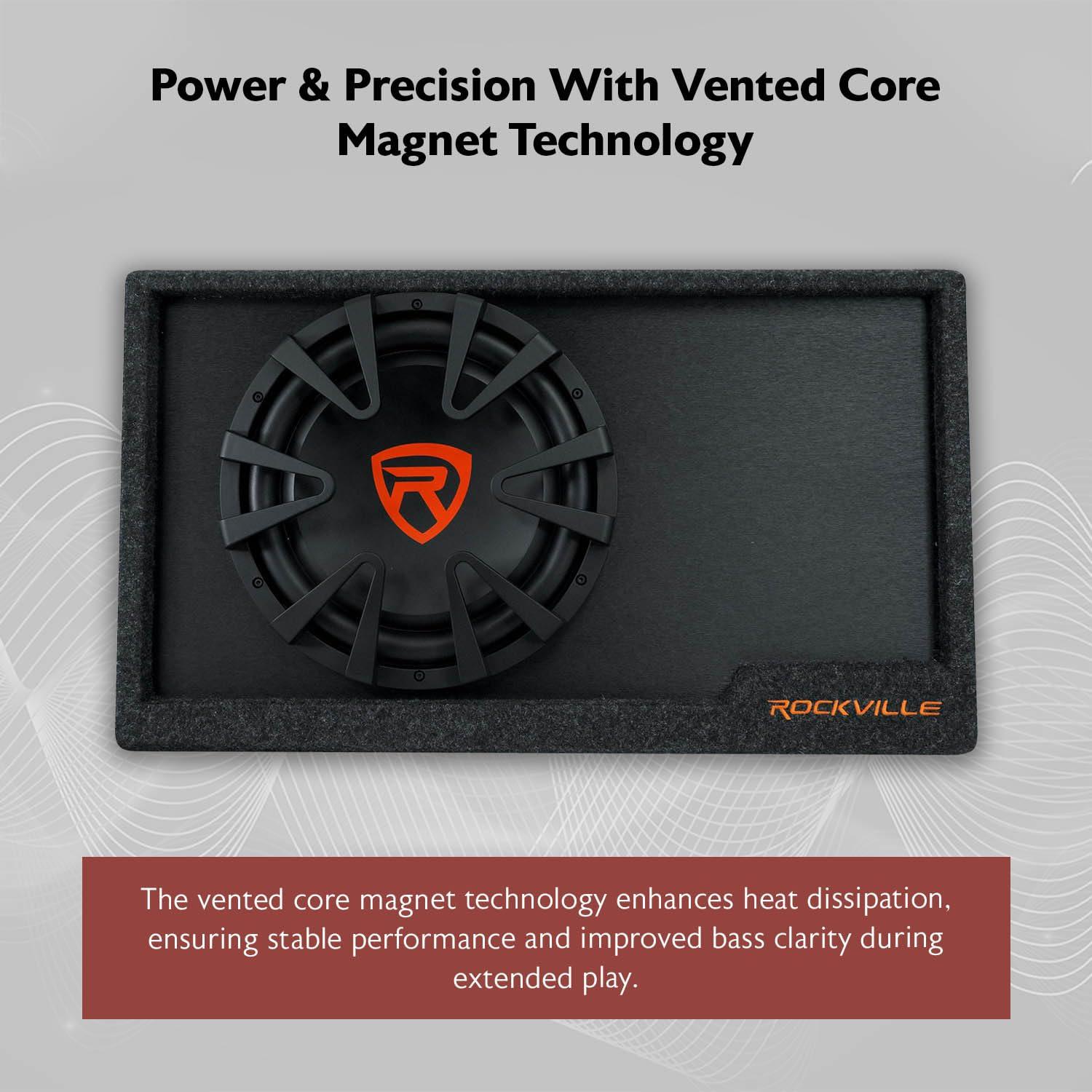 Rockville Rockville RVS12A 12" Slim Vented Powered Car Subwoofer Enclosure, 1400 Watts Black