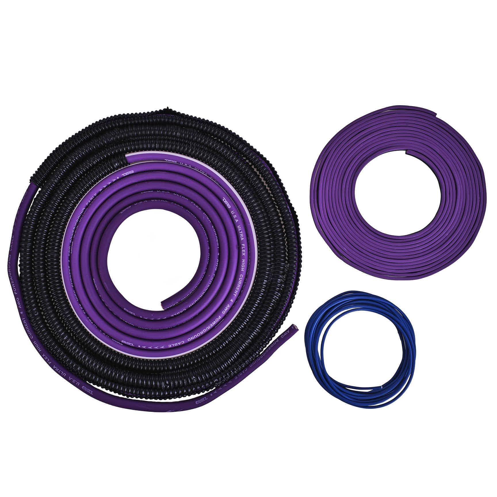 DS18 DS18 AKIT4.PU 4-GA Amplifier Installation Kit Up to 1680 Watts RMS, Mini-ANL Fuse Holder, Speaker & RCA Cables, CCA Amplifier Wiring Kit, Ultra Flex Wire, Amp Wire Kit, Amp Wiring Kit 4 Gauge - Purple
