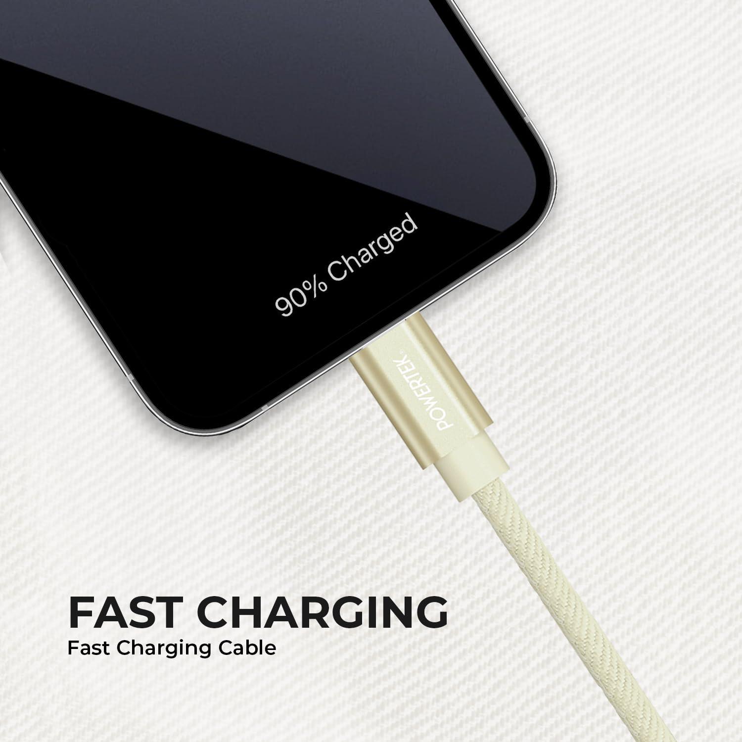 LIQUIPEL LIQUIPEL Powertek Type-C Fast Charger Cable, 6ft USB to Type-C for Galaxy, MacBook, and More, Denim (Cream)