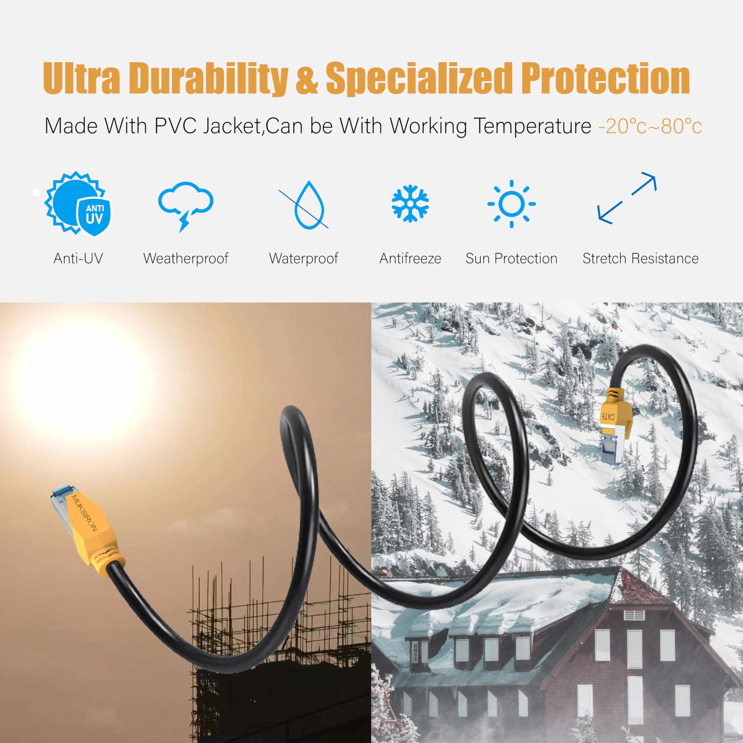 MUKSIRON MUKSIRON Cat8 Ethernet Cable 200 FT,Outdoor & Indoor,Professional LAN Cable Shielded in Wall,Heavy Duty High Speed Internet Network Cable 40Gbps,2000Mhz with RJ45 Connector,UV Resistant for Router