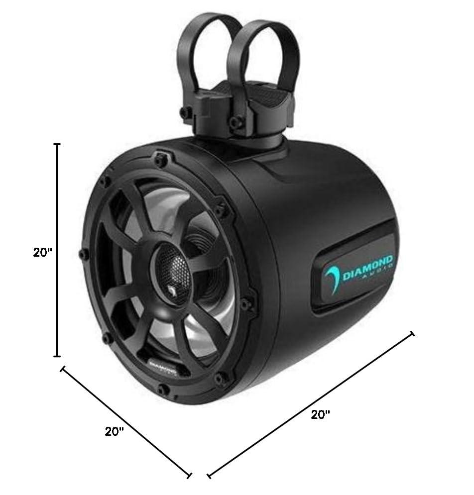 Diamond Audio Technology Diamond Audio POD65F4B 6.5" 2-Way Marine/Powersports Waketower Speaker Pods, Loaded Cans with LED Lighting, 300 W Max Power, IP65 Water Resistant and UV Stable, Stainless Mesh Grilles Included (Black)