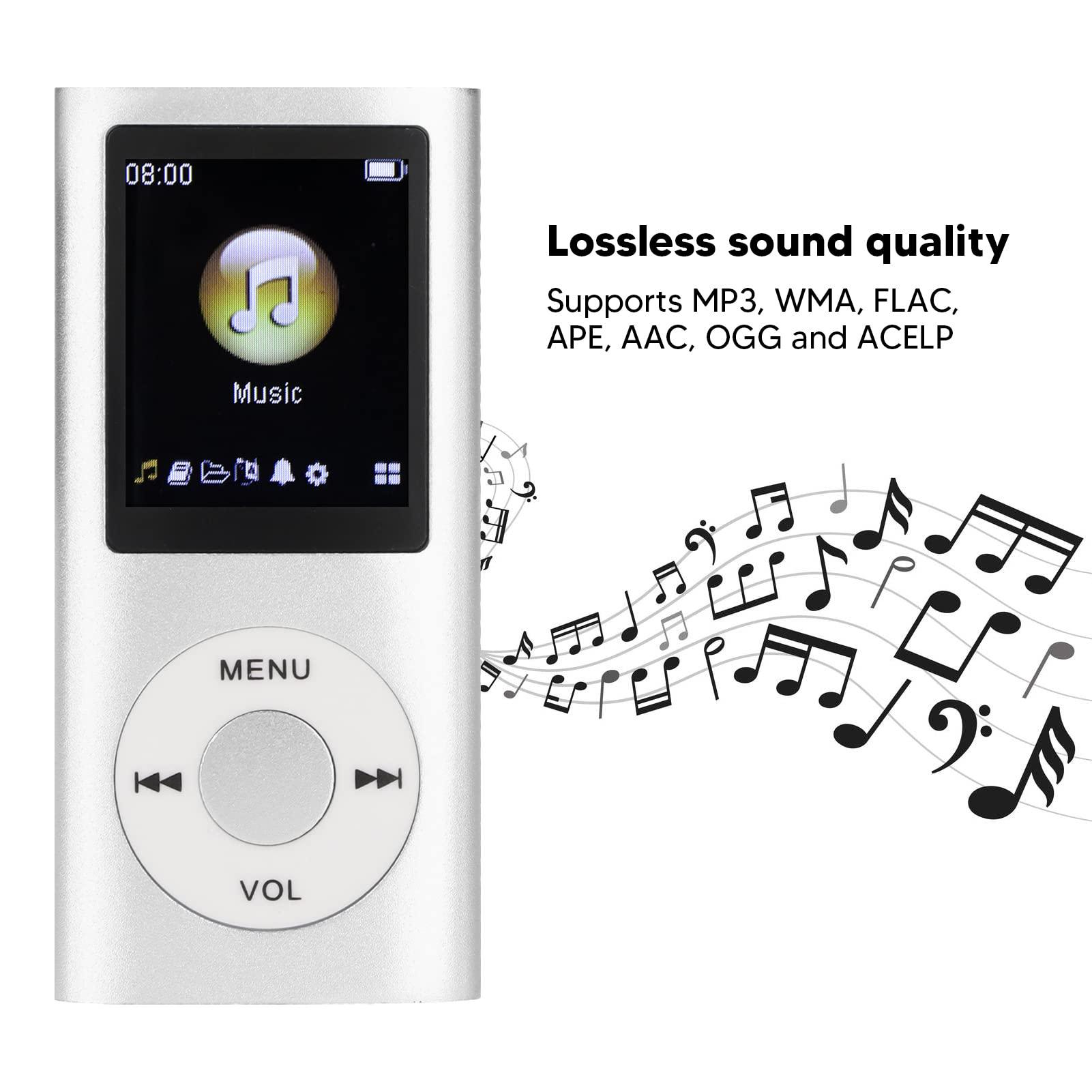 Tbest Portable MP3 Music Player,MP3 Player Stylish Multifunctional Lossless Sound Slim 1.8 Inch LCD Screen Portable MP3 Music Player(Silver)