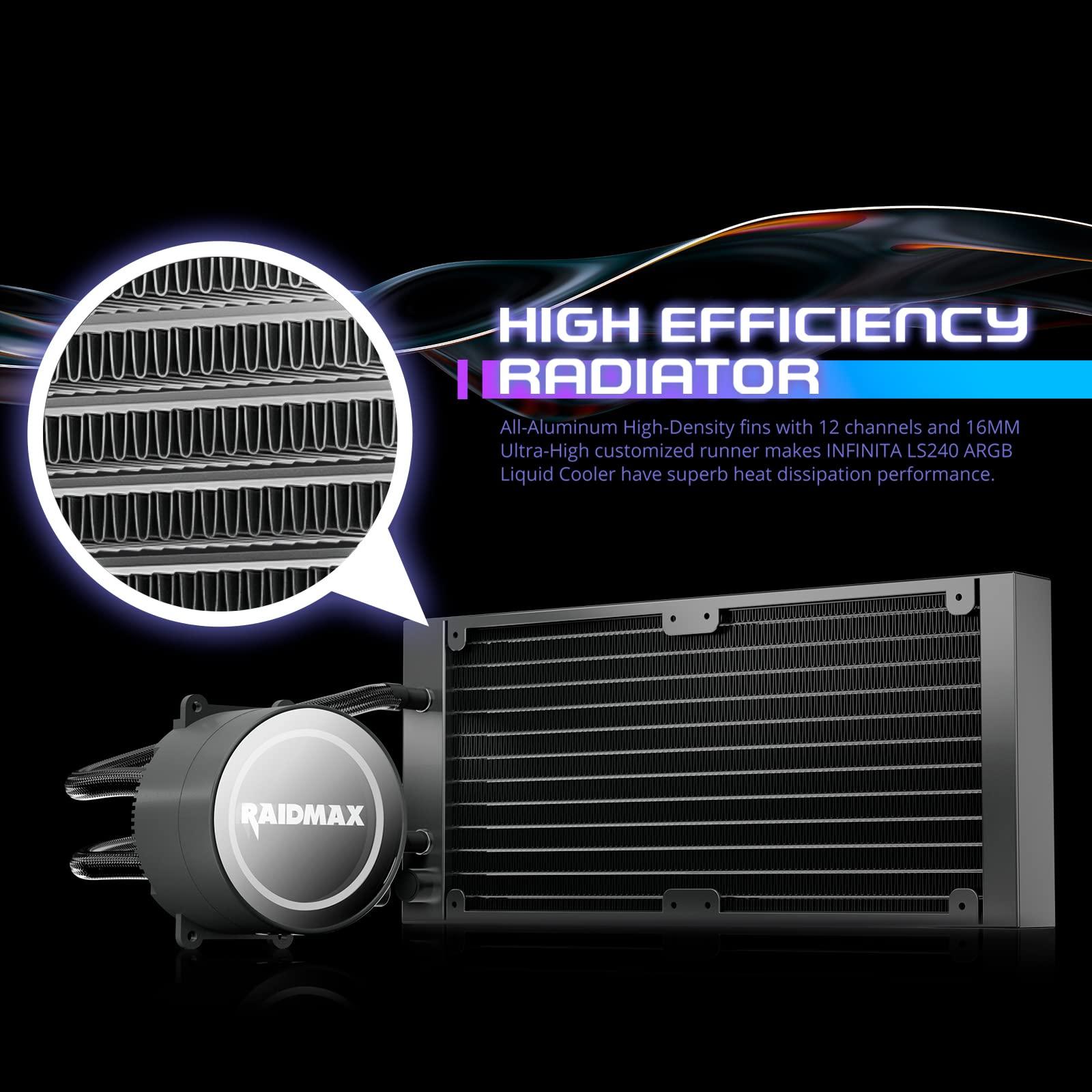 Raidmax Raidmax Liquid Cooler 240mm AIO Water Cooling System with 2 PWM ARGB Light Fans 12V Compatible with Intel i5, i7, i9 and AMD ryzen CPU Socket