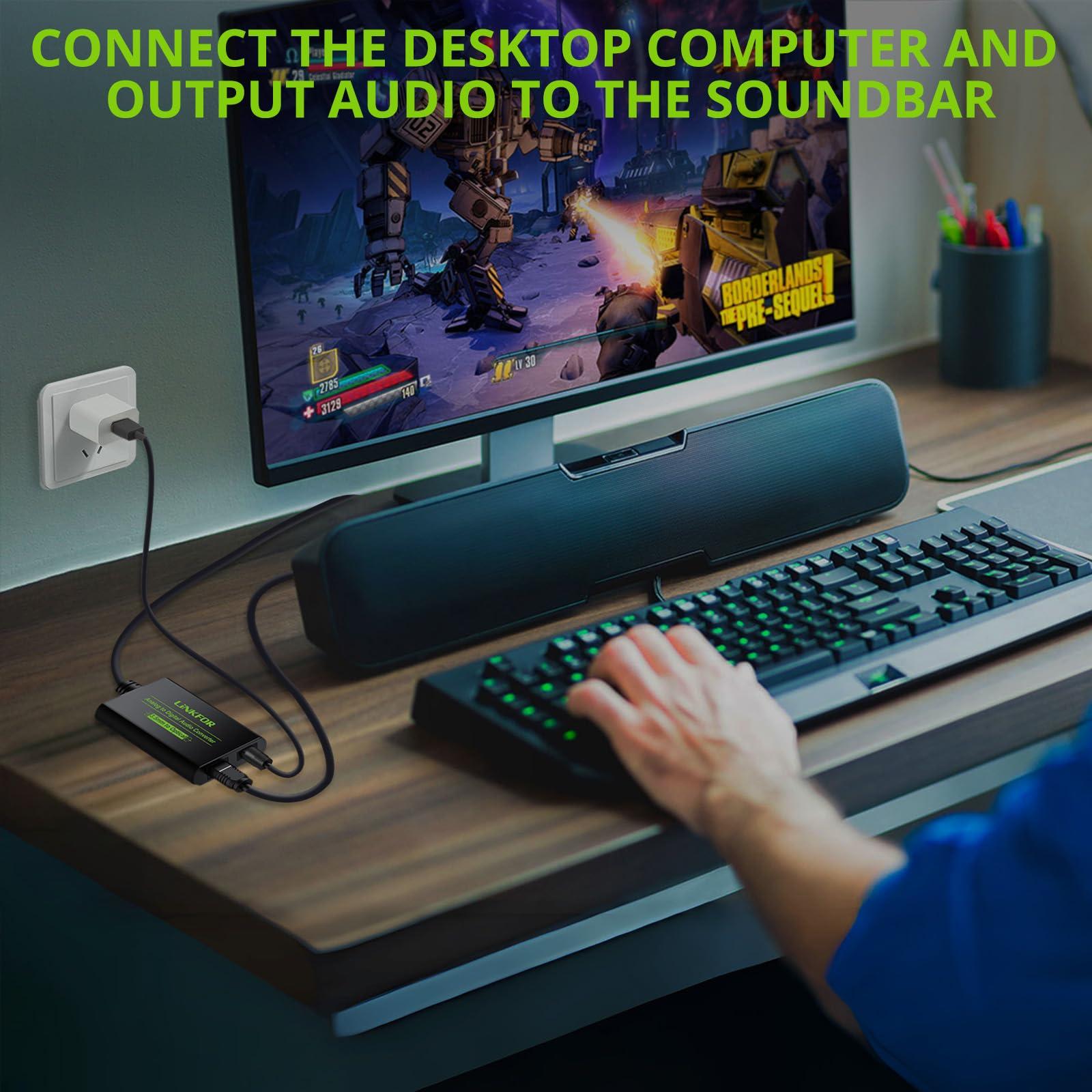 LiNKFOR LiNKFOR 3.5mm to SPDIF Converter Analog to Digital Audio Adapter for Enhanced Sound Toslink Optical Output 3.5mm to Optical with Optical Cable for Amplifiers & Soundbars