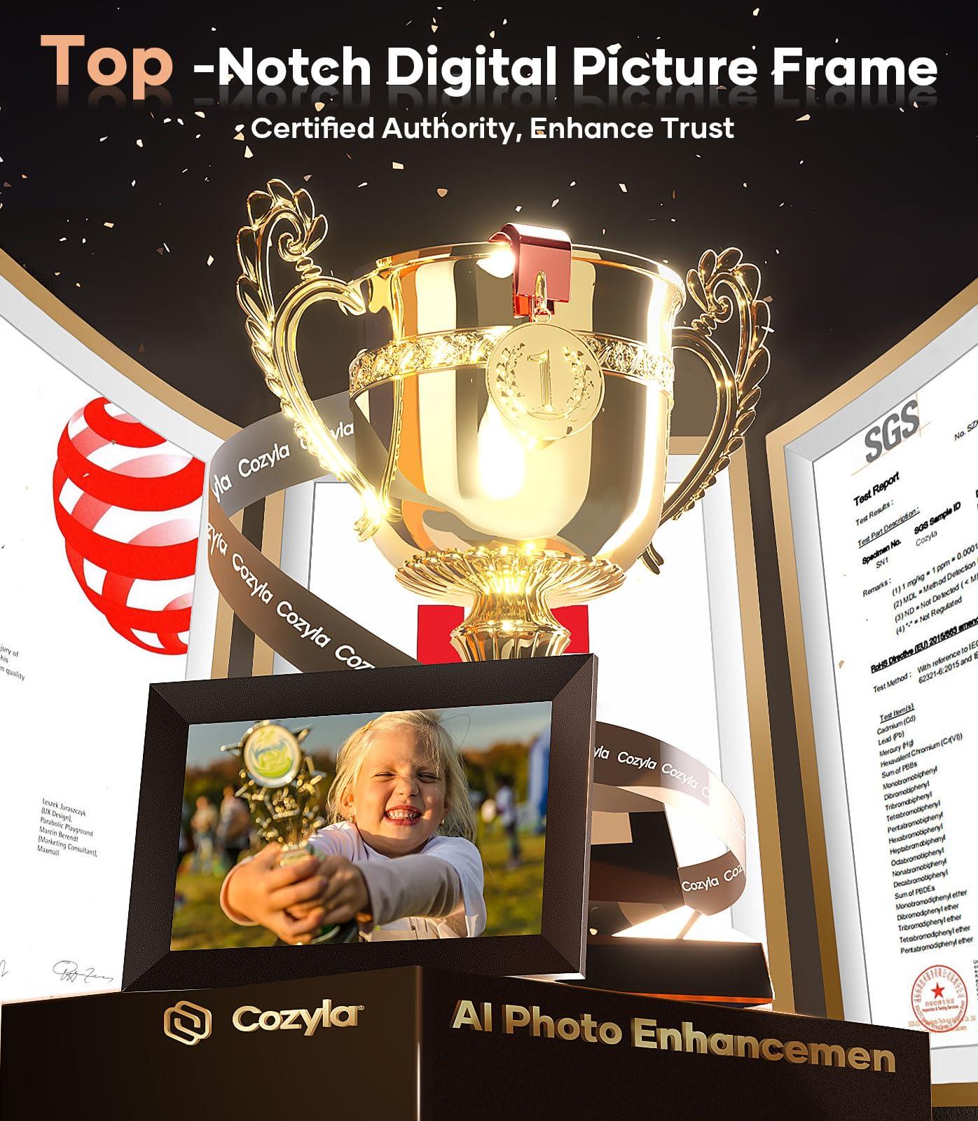 Cozyla Frame Cozyla Digital Picture Frame WiFi Free Unlimited Storage AI-Powered Send Pictures & Video via Google Photos Email Web Browser App Digital Photo Frame Electronic Picture Frame Slideshow 10.1 Inch Black