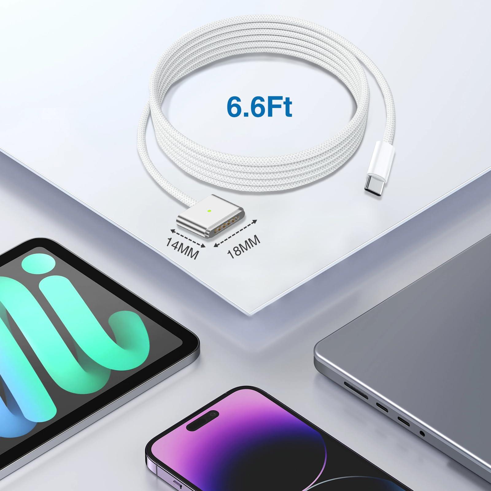 Qacxzer USB-C to Magnetic 3 Cable, 140W Magnetic Safe Charging Cable Compatible with MacBook Pro/Air & M1 M2 M3(Between 2021-2024 14"& 16 inch) - 6.6ft