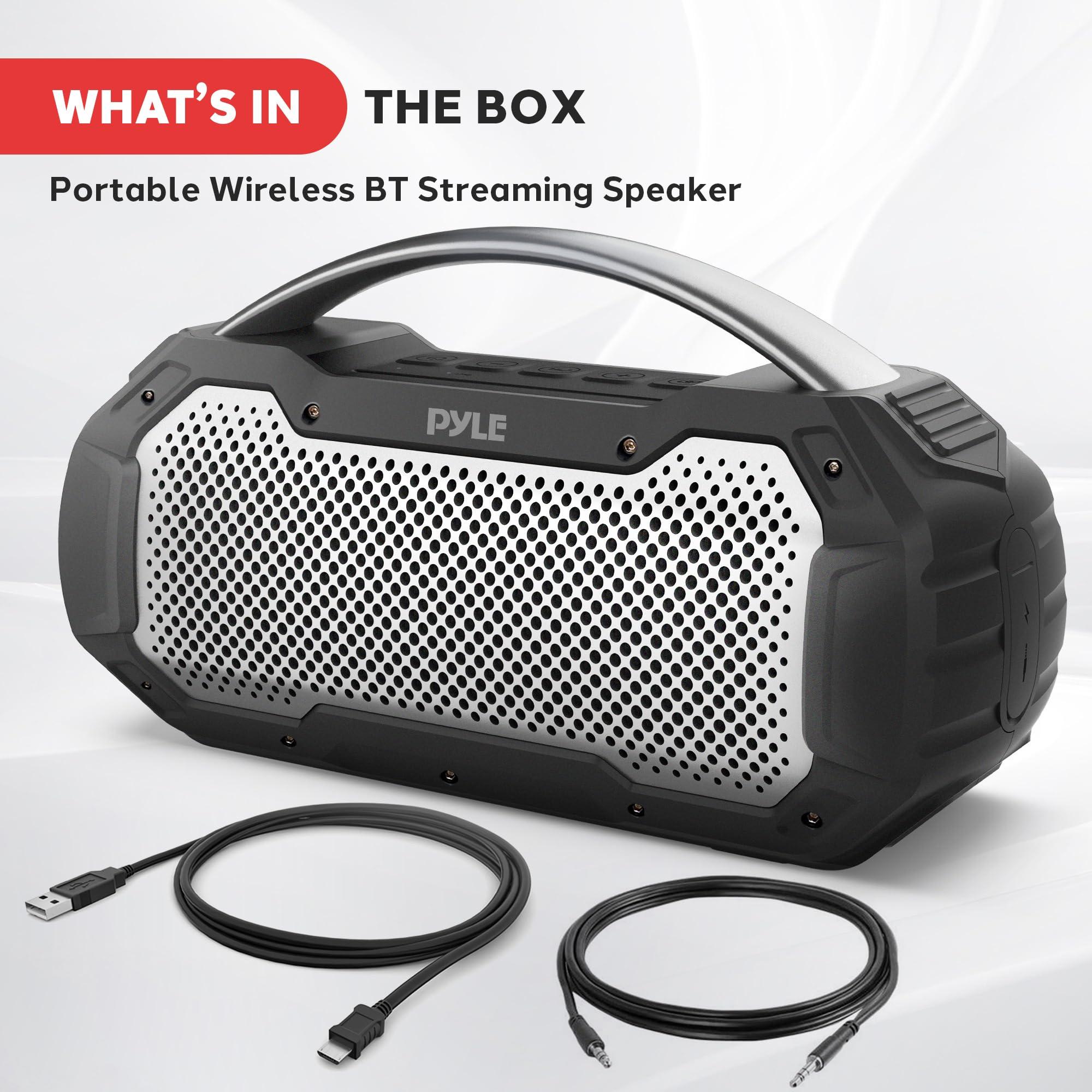 Pyle Pyle Portable Wireless Bluetooth Loud Streaming Speaker w/Deep Bass Hands-Free Microphone w/TWS Stereo Sound Function - IPX6 Waterproof Outdoor Speaker, 8H Playtime, AUX, BT Range 32+ ft - PCMPSB1BK