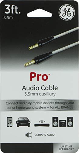 GE home electrical GE Pro 3.5mm Auxiliary Cable, 3ft Audio Cord, Premium Aux Cord for Car, Phone/Tablet, iPad, Home Stereo System and More, 33523