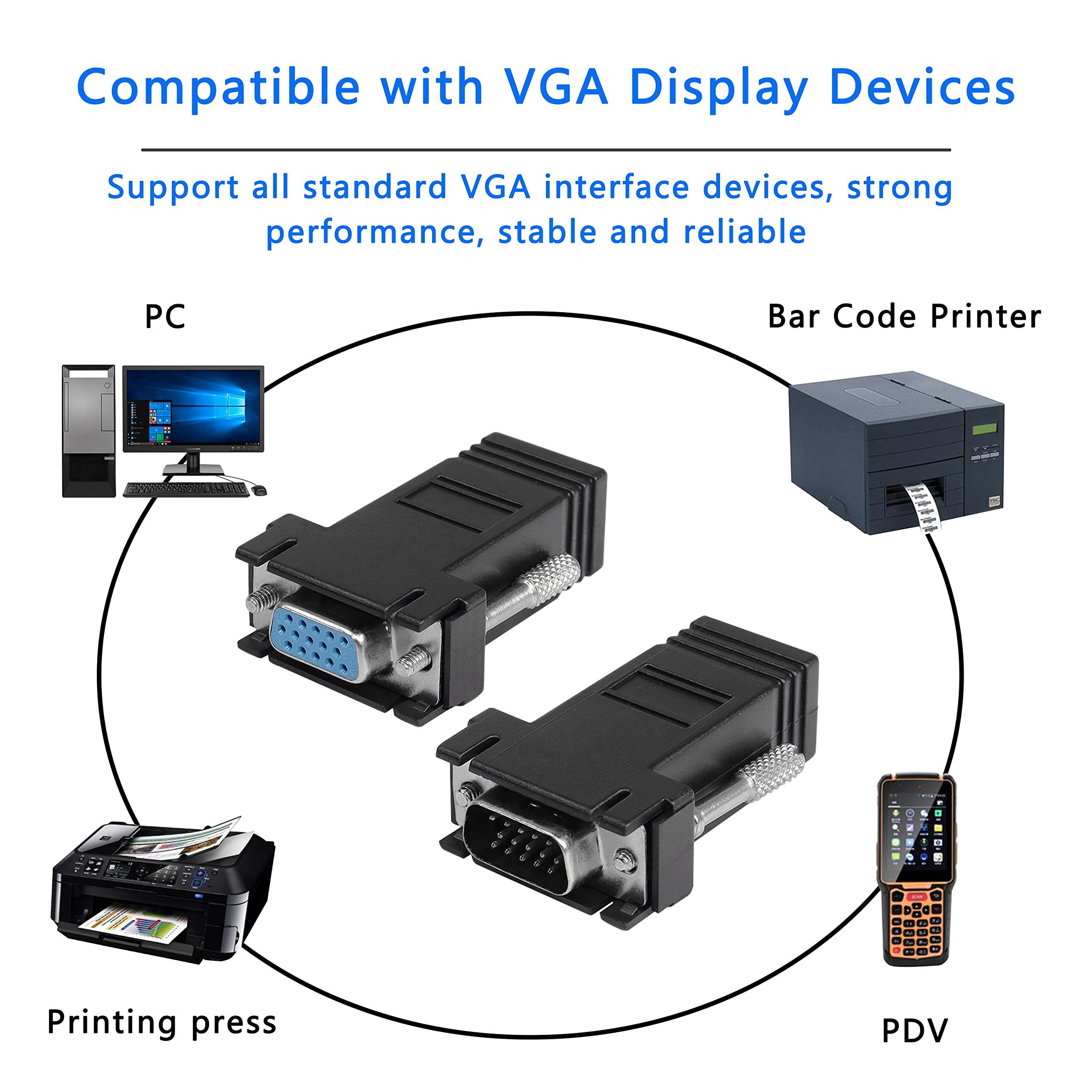 GELRHONR GELRHONR VGA Extender Over Ethernet Adapter, VGA to RJ45 Signal Extender Adapter, VGA 15-Pin Male/Female to RJ45 Female Extender Transmission Over CAT5 CAT6 Ethernet Cable -2pack