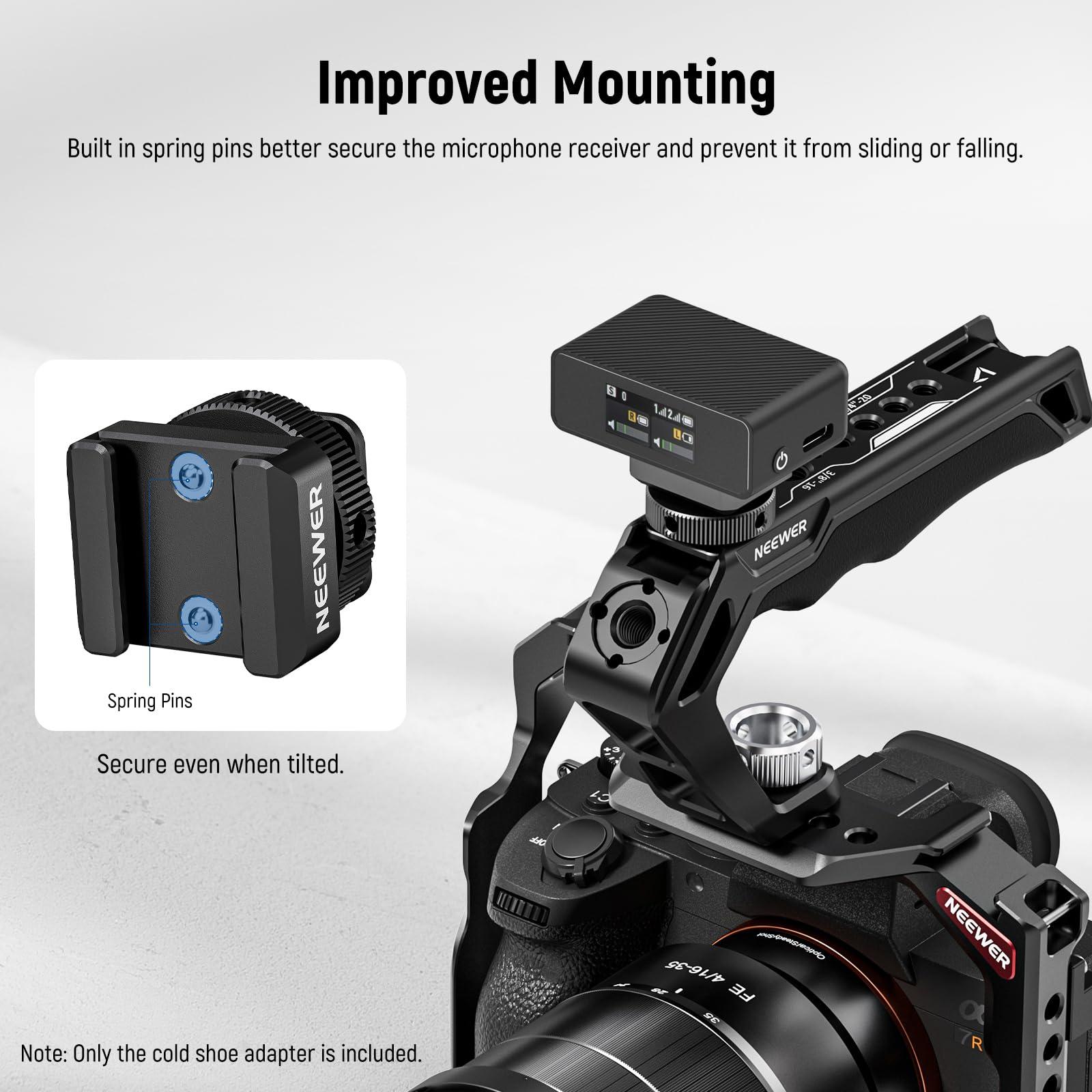 Neewer NEEWER Cold Shoe Mount Adapter Compatible with DJI Hollyland Rode Wireless Lavalier Microphone Receiver, Anti Drop Mic Accessories with Retractable Pins, Metal Camera Cage Mount Adapter, UA030