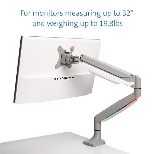 Kensington Kensington Single Monitor Arm with Vesa Mount, Adjustable Gas Spring Desk Monitor Mount, SmartFit® One-Touch C-Clamp Monitor Stand for Monitors Up to 34 Inches, 19.8lbs - Gray (K55470WW)