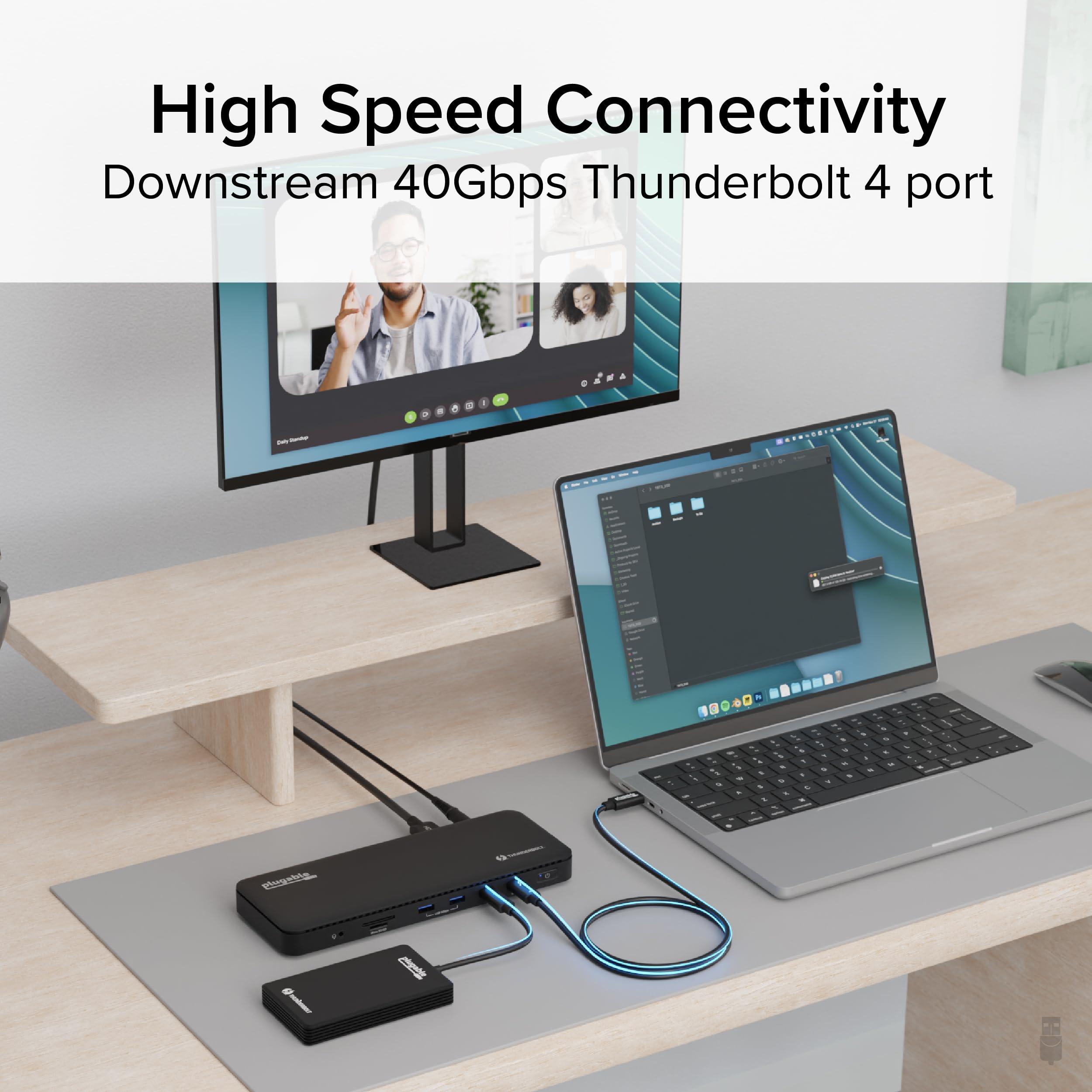 Plugable Plugable Thunderbolt 4 Dock with 100W Charging, Thunderbolt Certified, Laptop Docking Station Dual Monitor Single 8K or Dual 4K HDMI for Windows and Mac, 4X USB, Gigabit Ethernet (TBT4-UD5)