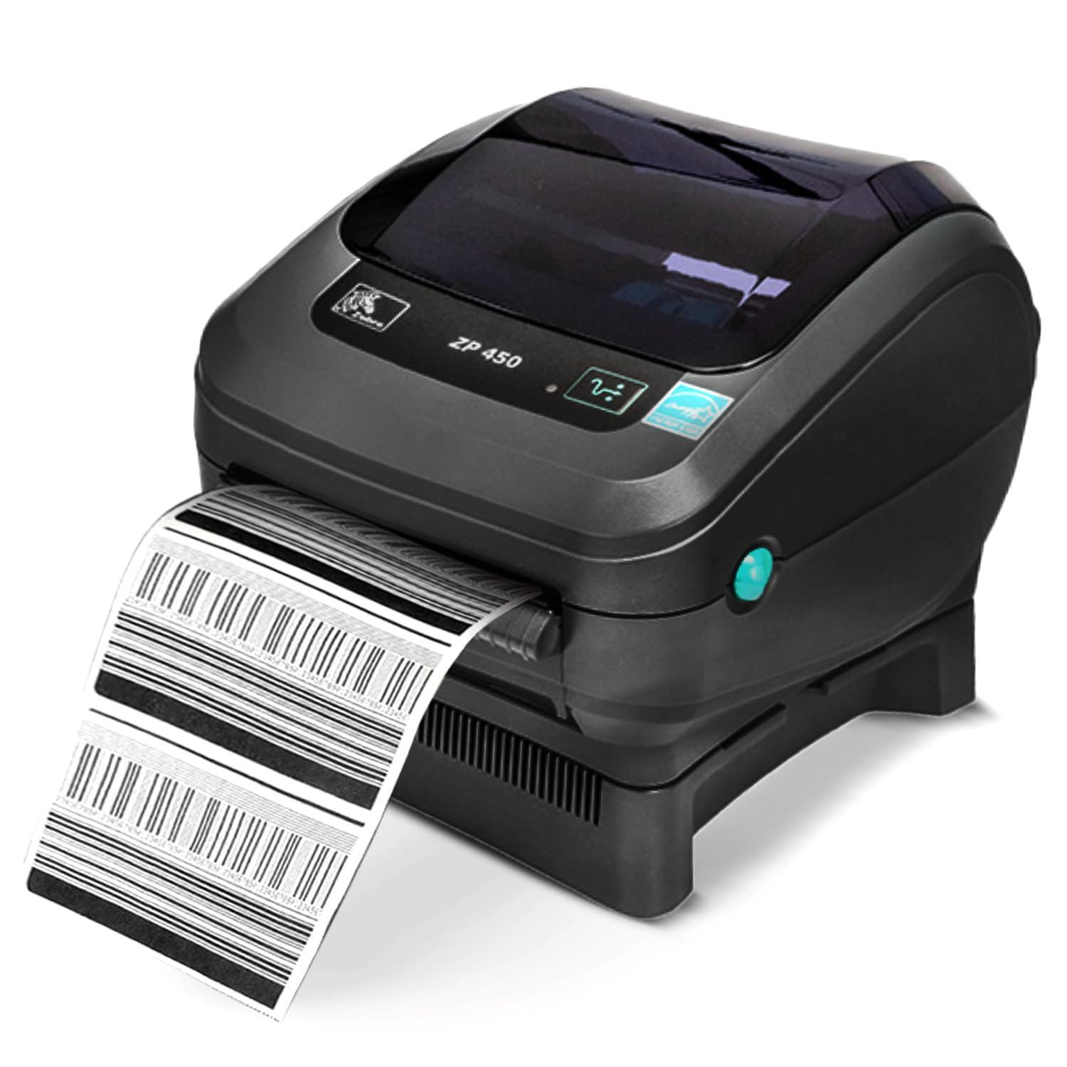 Zebra Zebra ZP450 (ZP 450) Thermal Barcode Label Printer - 1 Year Warranty, USB, Serial, and Parallel Connectivity 203 DPI Resolution with Power Cord + USB 2.0 Cable + Microfiber Cloth (Renewed)