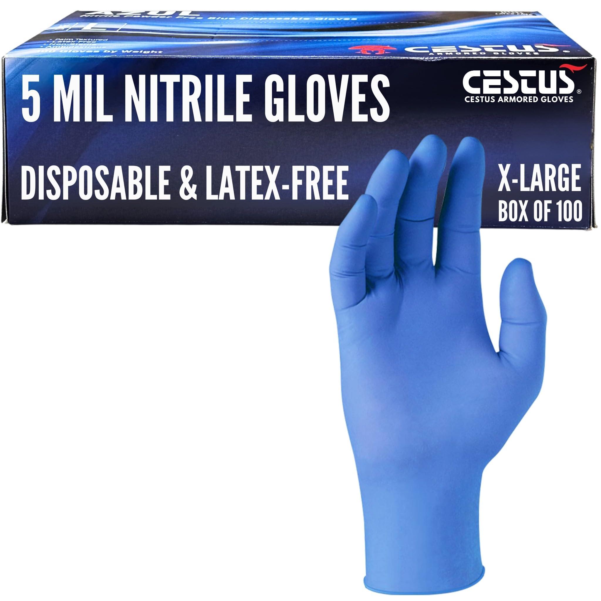 Cestus Cestus 5 Mil Nitrile Gloves Medium, Case of 1000, Disposable Latex Free, Mechanic Gloves, Cleaning Gloves Guantes Desechables (Box of 100, Medium)