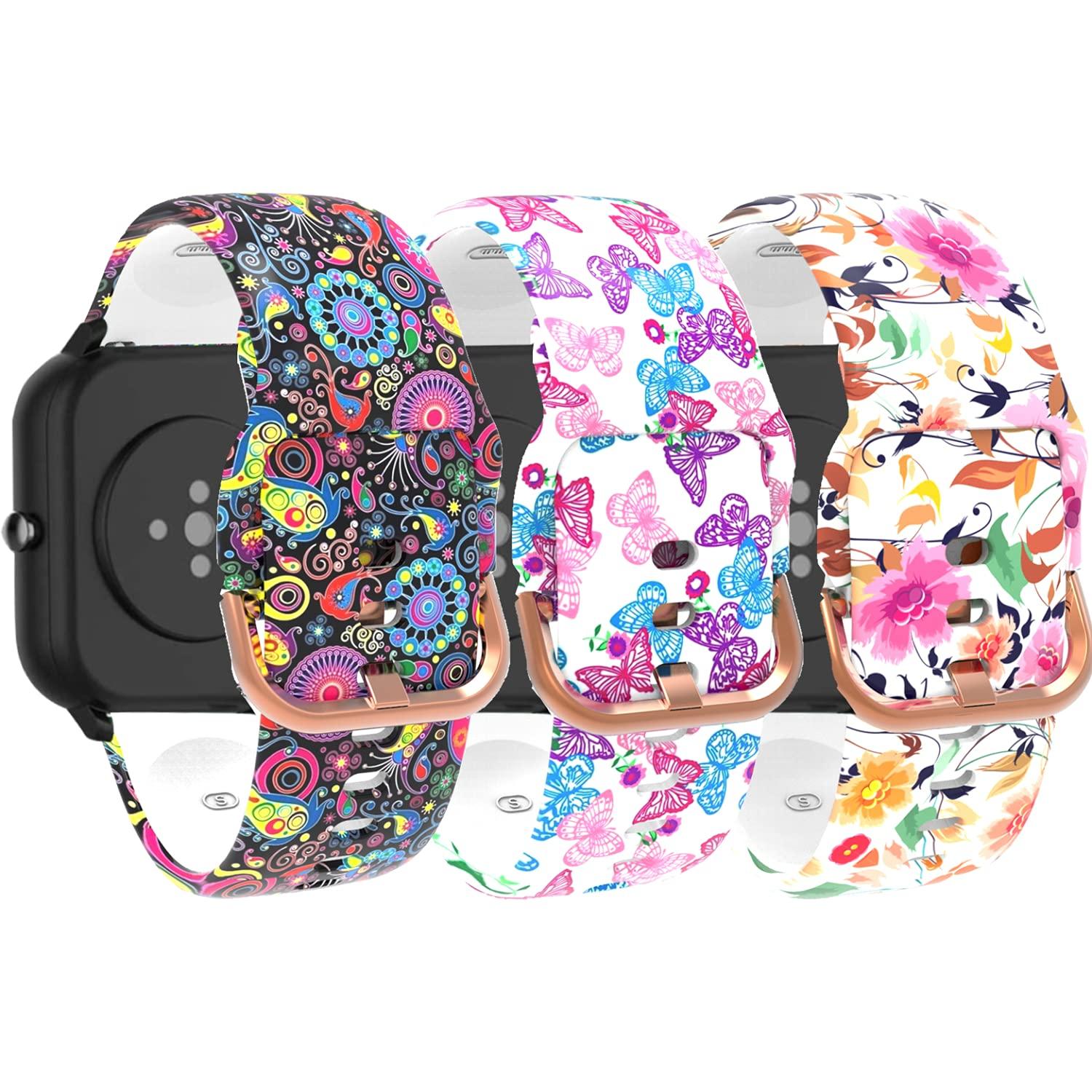 E ECSEM ECSEM Bands Compatible with Popglory Smart Watch Band P22 Pattern Breathable Silicone Wristband Sport Straps Replacement Band for Popglory P22