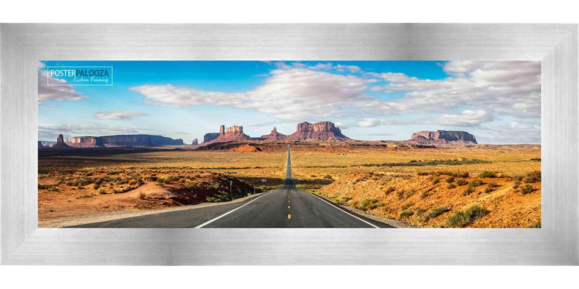 Poster Palooza 10x32 Contemporary Pewter Complete Wood Panoramic Frame with UV Acrylic Plexiglass, Foam Board Backing & Hardware Included