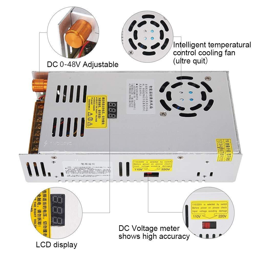Titoe Adjustable DC Power Voltage Converter AC 110V-220V to DC 0-48V Module Switching Power Supply Digital Display 480W Voltage Regulator Transformer Built in Cooling Fan