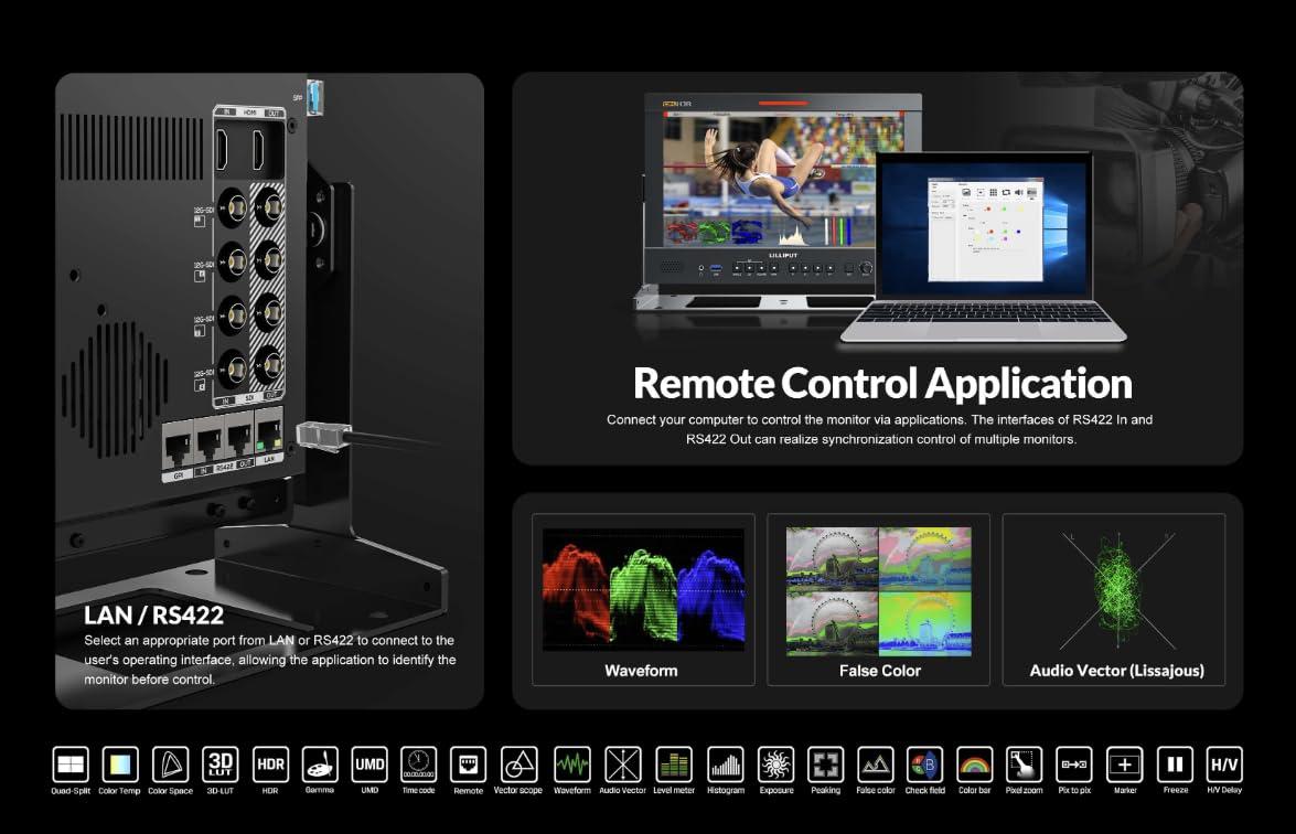 LILLIPUT LILLIPUT Q13-8K - 13.3" 8K 12G-SDI Production Monitor 12G-SDI, 12G-SFP, HDMI 2.0 with Quad View, 3D-LUT, HDR, Gammas, Remote Control, Audio Vector (Q13-8K-VBP with V Mount Plate)