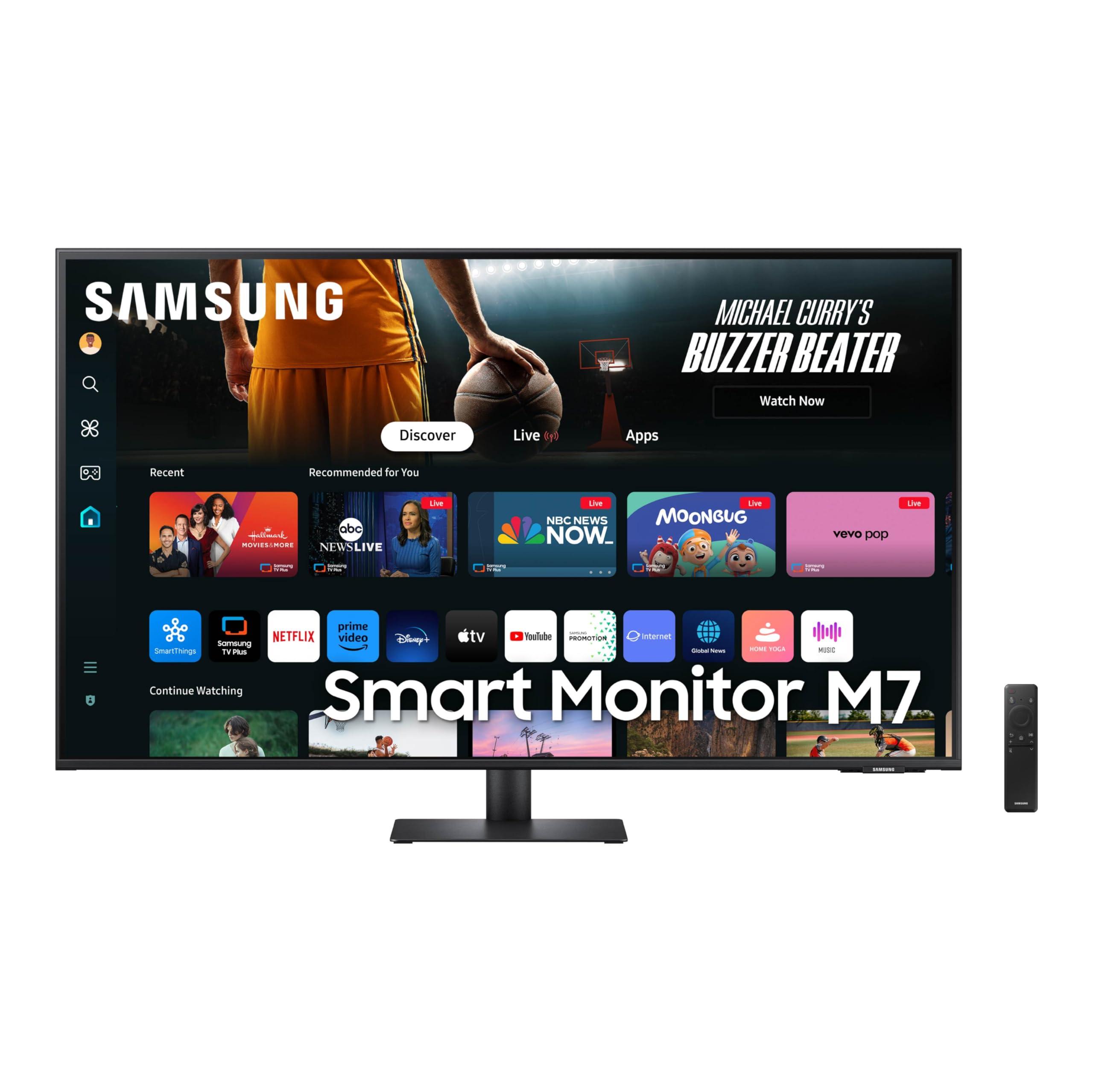 SAMSUNG SAMSUNG 43-Inch M7 (M70D) Series 4K UHD Smart Monitor, Speakers, HDR10, USB-C, Multiple Ports, Gaming Hub, SolarCell Remote, Vision Accessibility Tools, LS43DM702UNXGO, 2024, Black