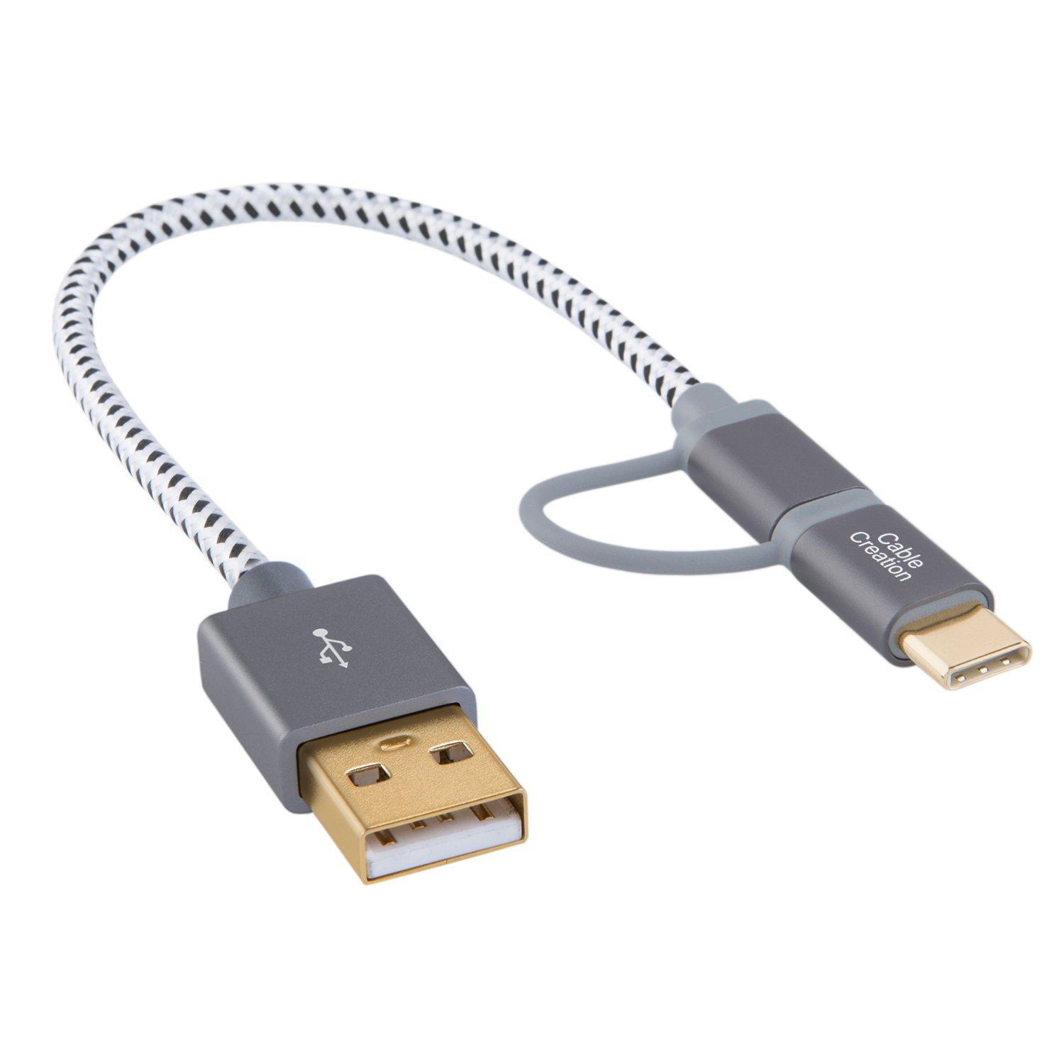 CableCreation CableCreation Bundle - 2 Items: 2 in 1 Micro USB C to USB A Fast Charge Cord 0.8FT + Short Micro USB to USB C Cable 0.65 FT