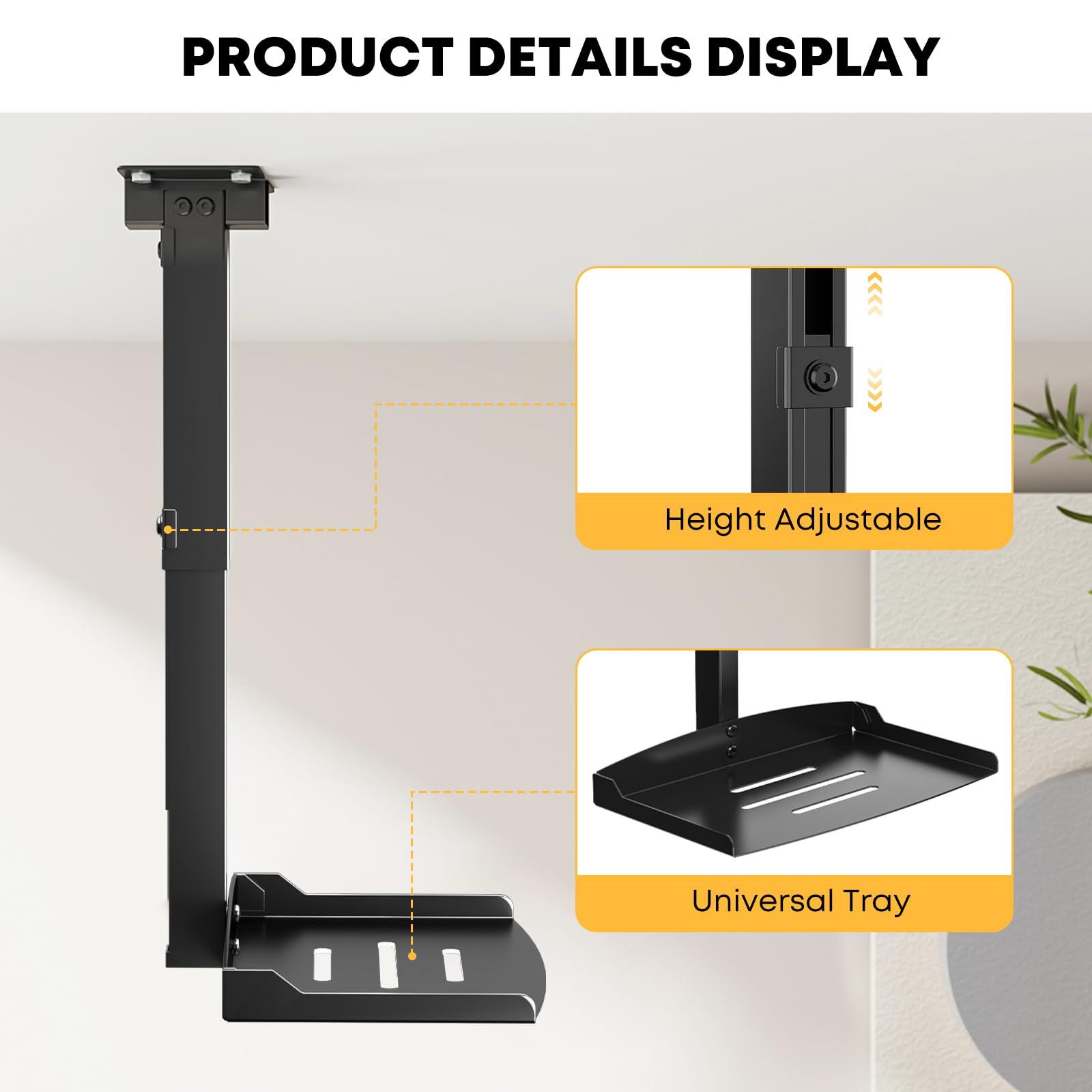 PUTORSEN PUTORSEN Adjustable Projector Ceiling Mount,Universal Projector Shelf for Ceiling and Wall, Holds up to 22lbsNo Hole Installation, Hidden Cable Routing, Black