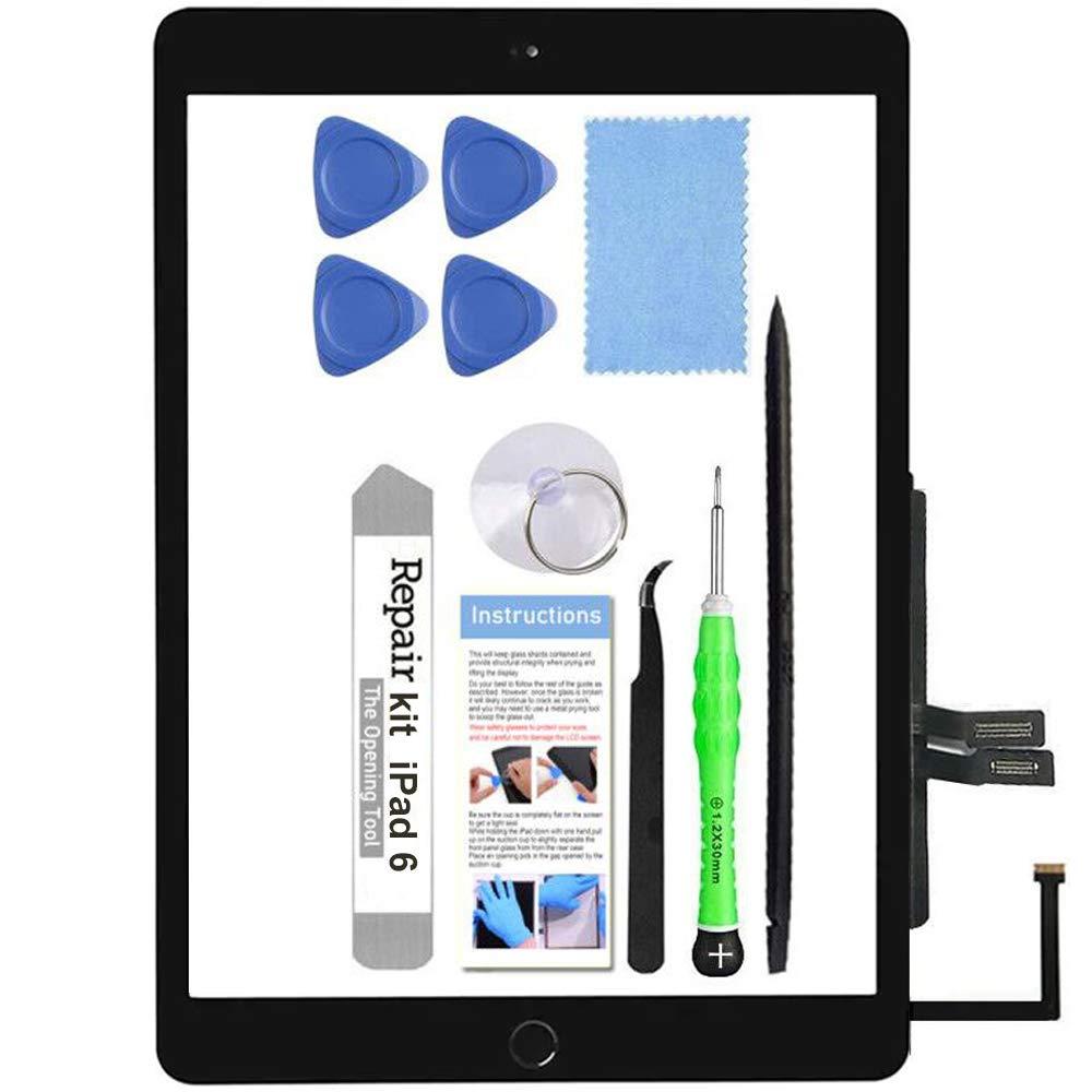 TSIOFO for iPad 6 (6th Gen 2018) A1893 A1954 Screen Replacement Glass Touch Digitizer Repair Kit with Home Button & Tools - Only for iPad 6 6th Generation (Black)