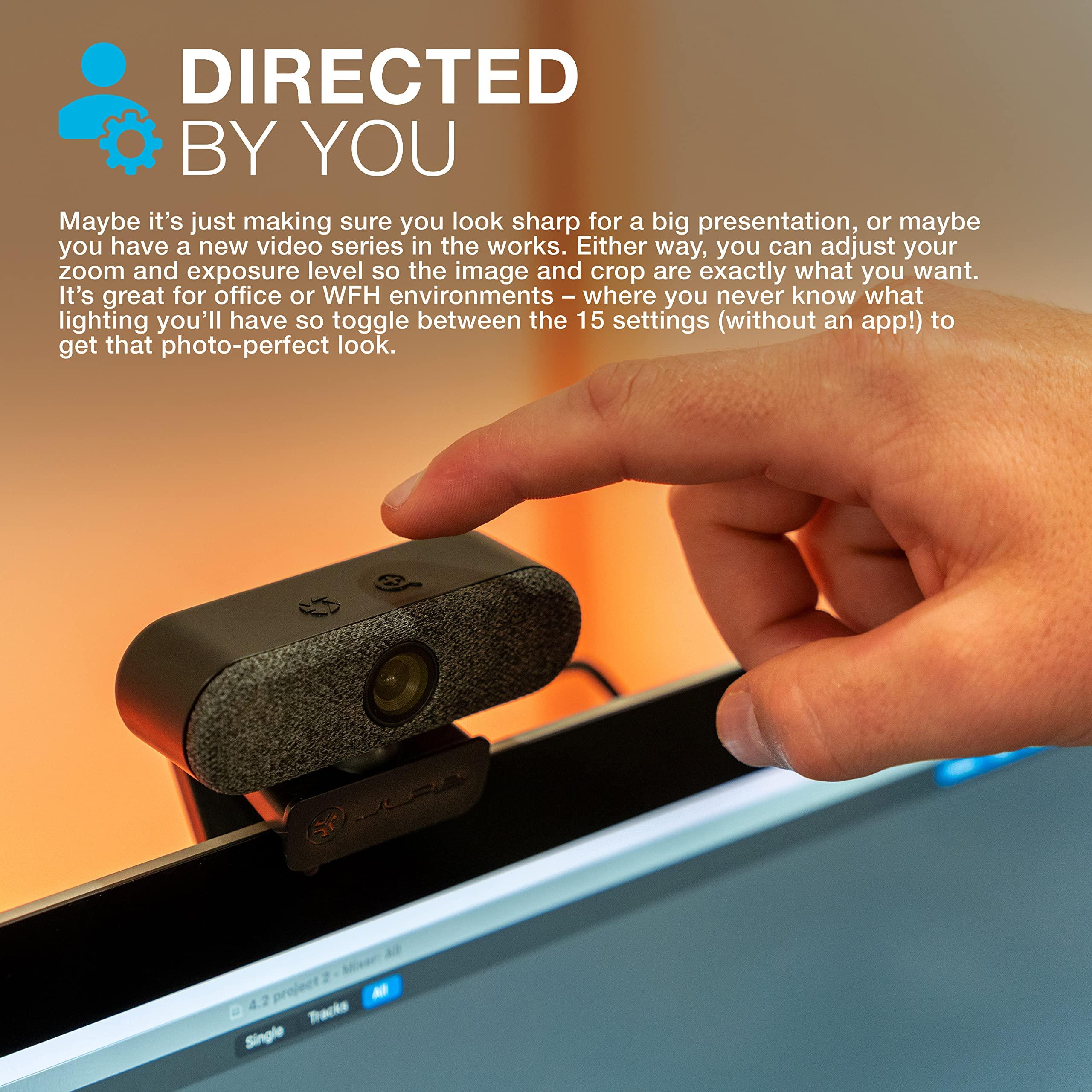 JLab JLab Epic Cam USB HD Webcam, Black with Optional White Face Plate, Full 2k/30 FPS, 5 Megapixels, Auto-Focus, Dual Omni-Directional Microphones, Adjustable Zoom and Exposure Levels