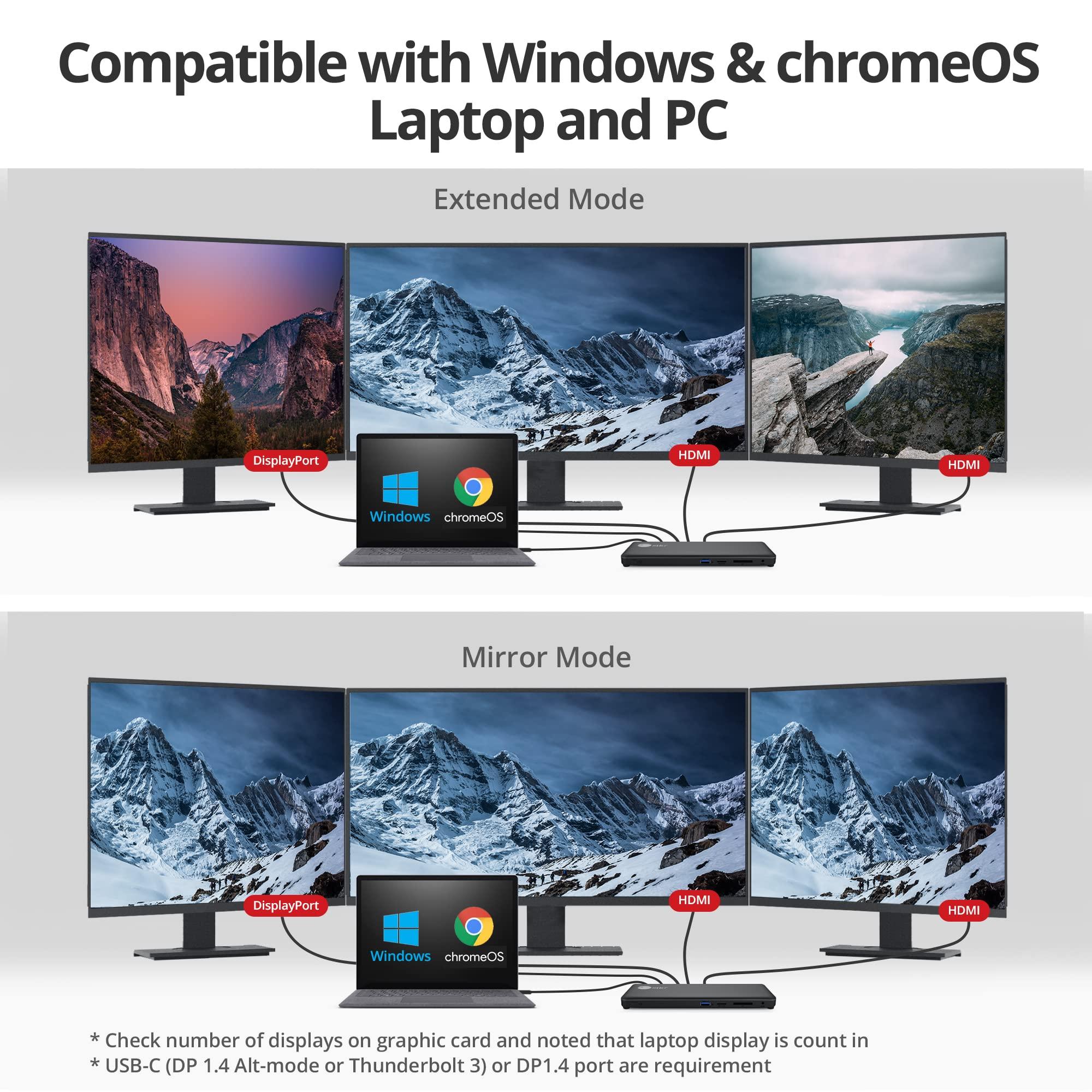 SIIG SIIG USB-C MST Triple Monitor Docking Station for Windows Thunderbolt 3 Compatible Single 4K Dual 2K Triple 1080p 65W PD, HDMI/DisplayPort, Gigabit Ethernet, SD/TF, USB 3.0 and Audio (JU-DK0R11-S1)