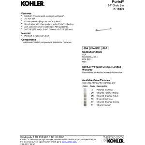 Kohler KOHLER K-11893-SN Purist 24-Inch Grab Bar, Vibrant Polished Nickel