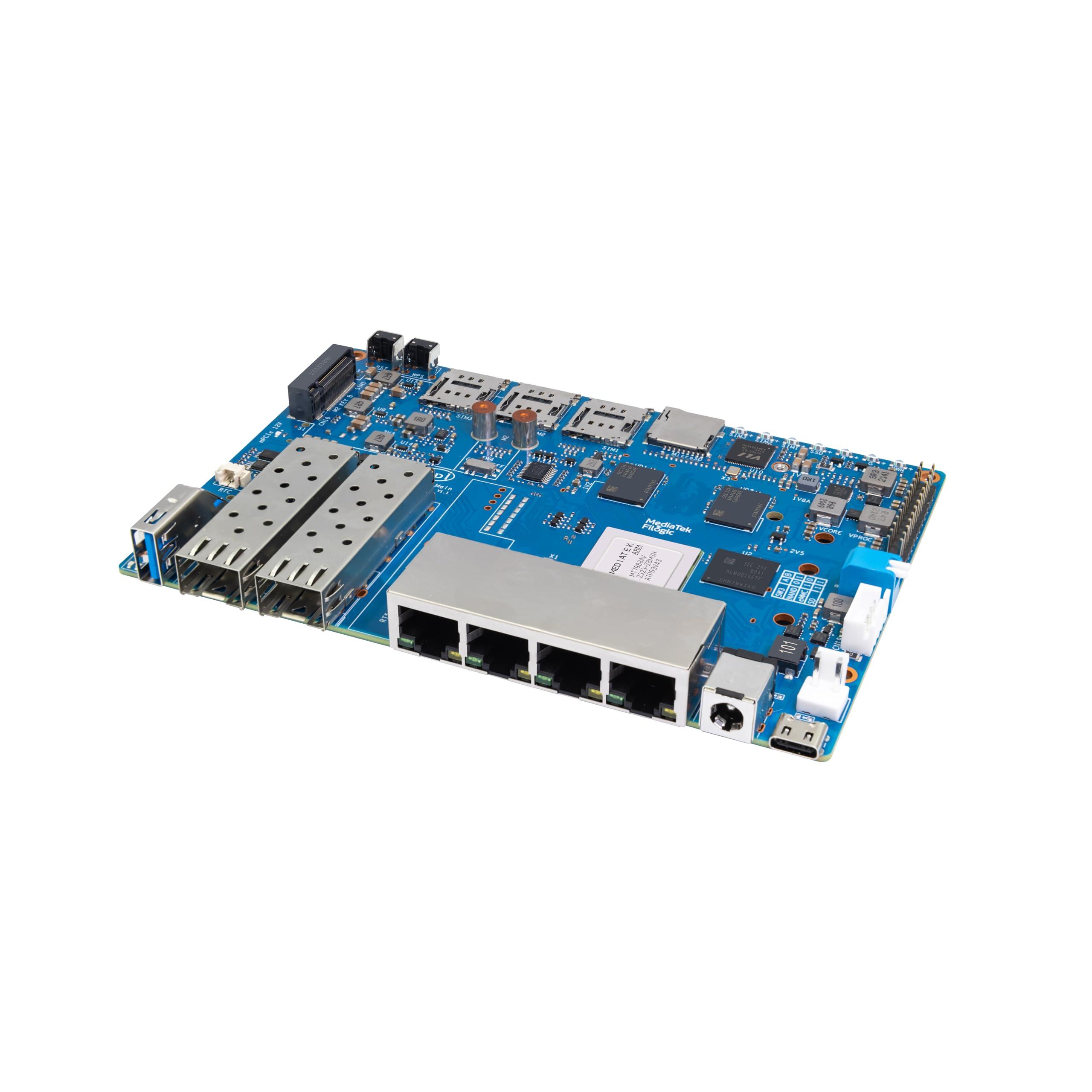 WayPonDEV Banana Pi BPI-R4 WiFi 7 Wireless Dual-Band WiFi Router Board OpenWRT, with MediaTek MT7988A (Filogic 880) SoC, Support 2X 10GbE SFP and 4X GbE Gigabit Ethernet for NAS Smart Home Gateway (Bundle3)