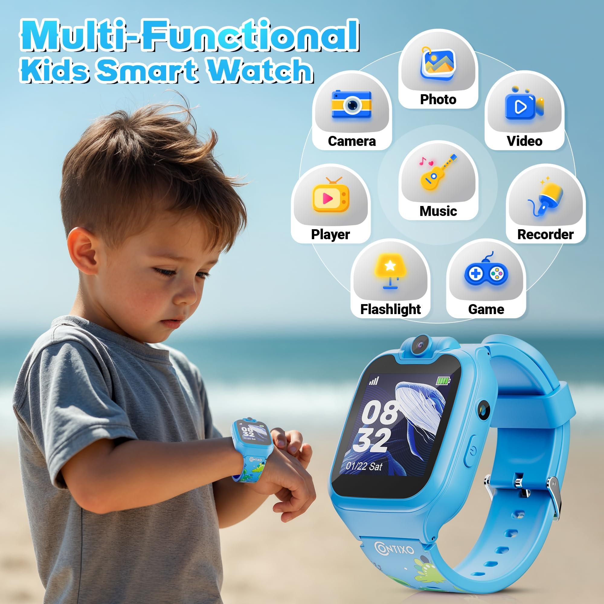 Contixo Contixo Kids Smart Watch-HD Touch Screen Educational Smartwatch with Camera, Video & Audio Recording, MP3 Music Player for Kids 3-12 Year Old Boys and Girls Children-Blue