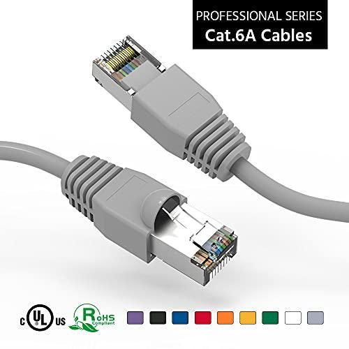 CompuCablePlusUSA CAT. 6A Ethernet 4 Twisted Pairs, 26 AWG, 10G, Bandwidth up to 550 MHz. RJ45 Plug Connector for Routers/Patch Panels/Modems/Switches.(CAT. 6A, Ethernet Cable Shielded,) (Gray, 50 Feet (1-Pack))