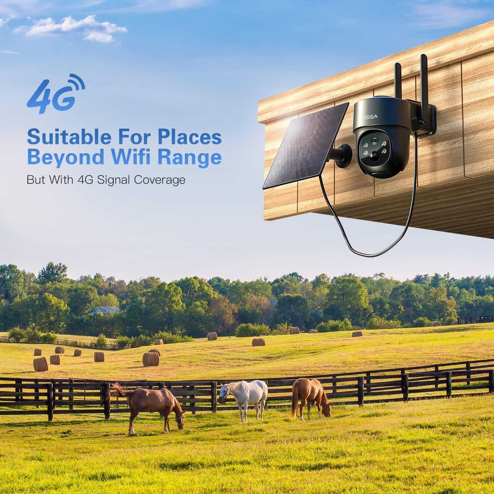 Xega Xega 4G LTE Cellular Security Camera Solar with SIM Card2 Pack Wireless Outdoor No WiFi Security Camera,2K HD PTZ Night Vision Motion Detection 2 Way Talk TF&Cloud Storage IP66, Built-in SIM Card