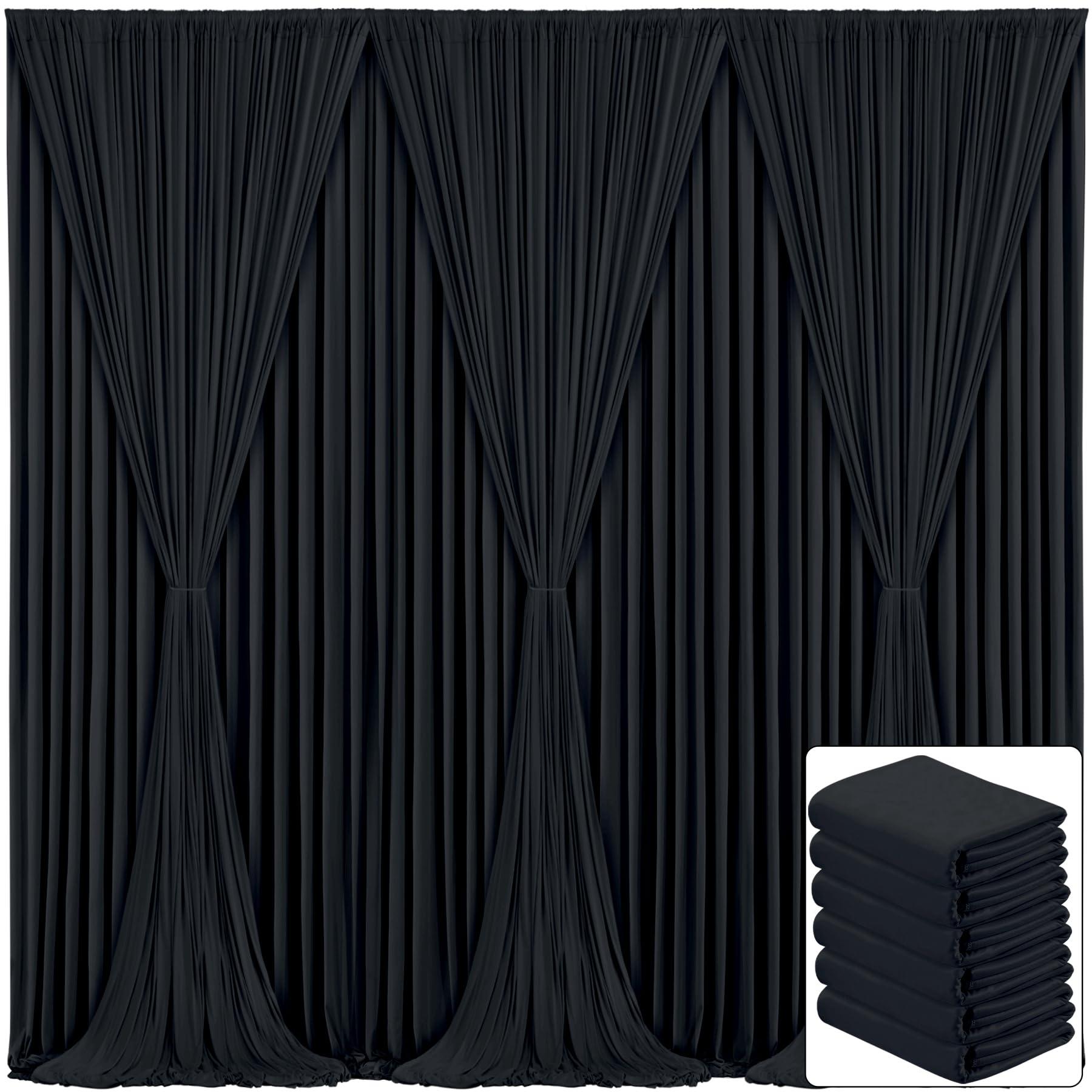 Suppromo 6 Panels Black Backdrop Curtain for Parties Black Wrinkle Free 30ft x 10ft Backdrop Drapes for Birthday Party Wedding Photo Photography Polyester Fabric Background Decoration